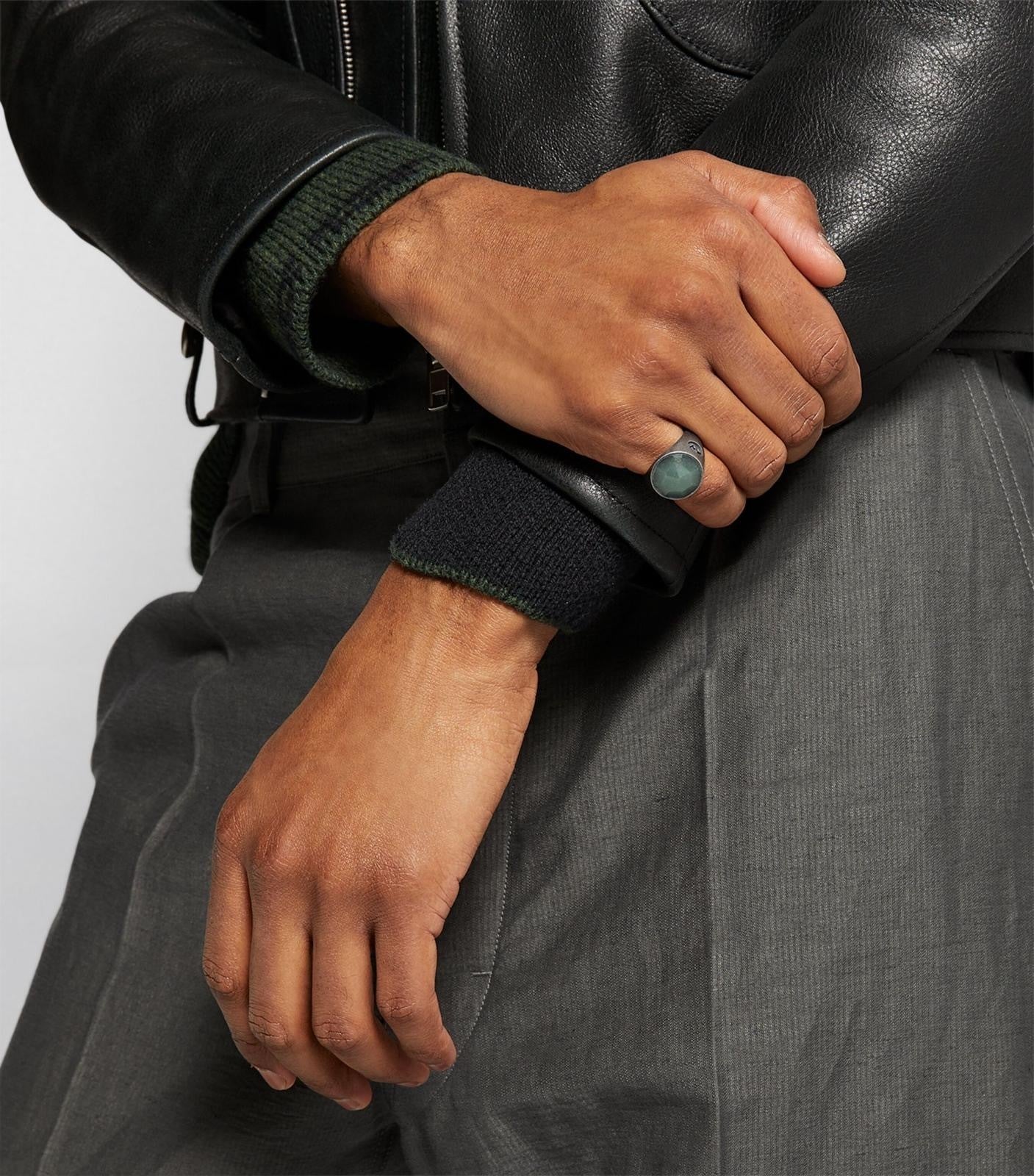 MONETA Oxidized Silver & Green Aventurine Signet Ring