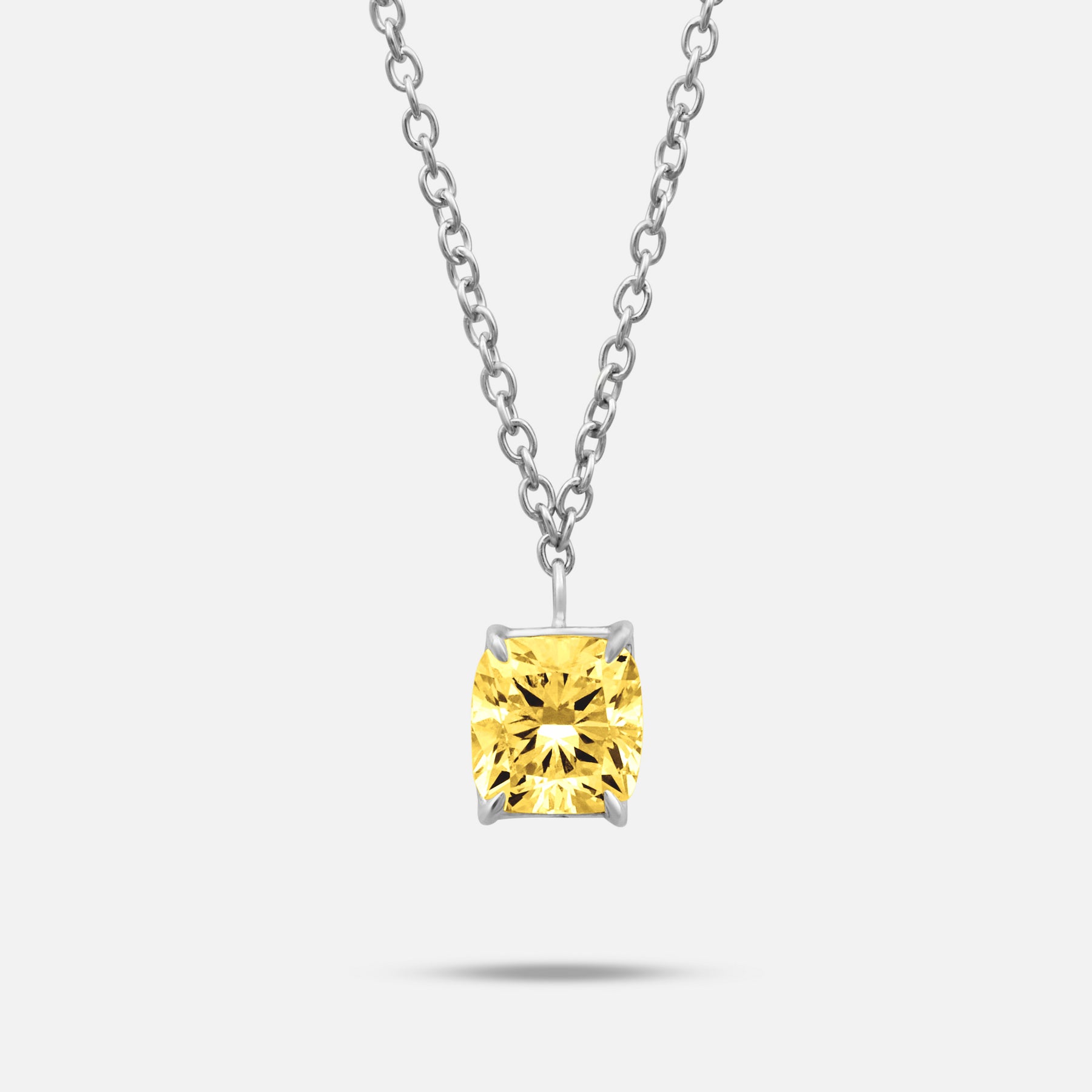 Close-up of Yellow lab grown diamond on Eclipse Celeste Pendant highlighting cut and detail