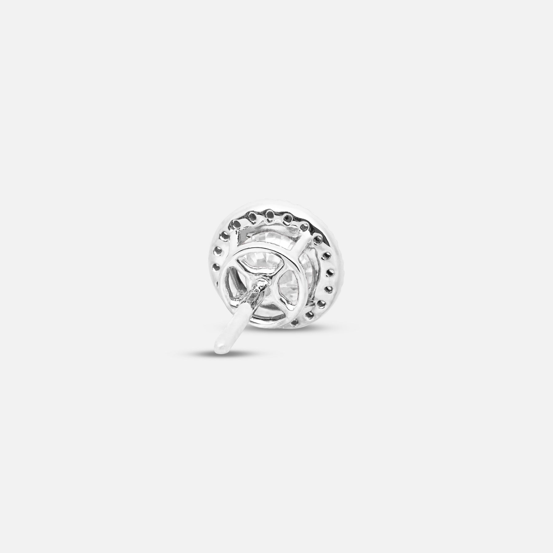 White Diamond setting on Eclipse Luna Halo Earrings shown at angle