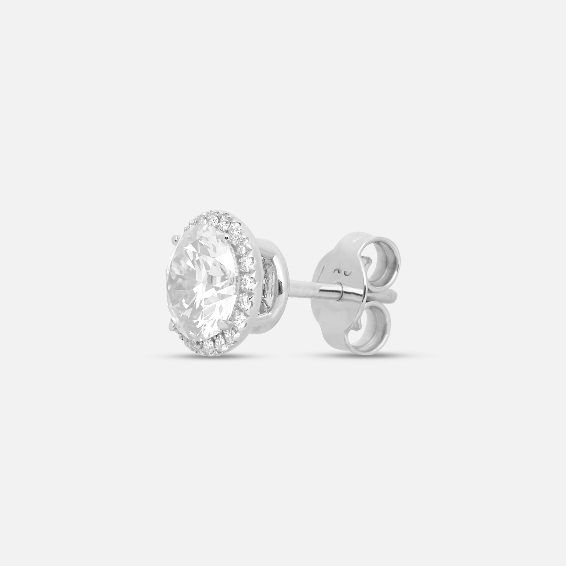 Close-up of white diamond details on Eclipse Luna Halo Earrings