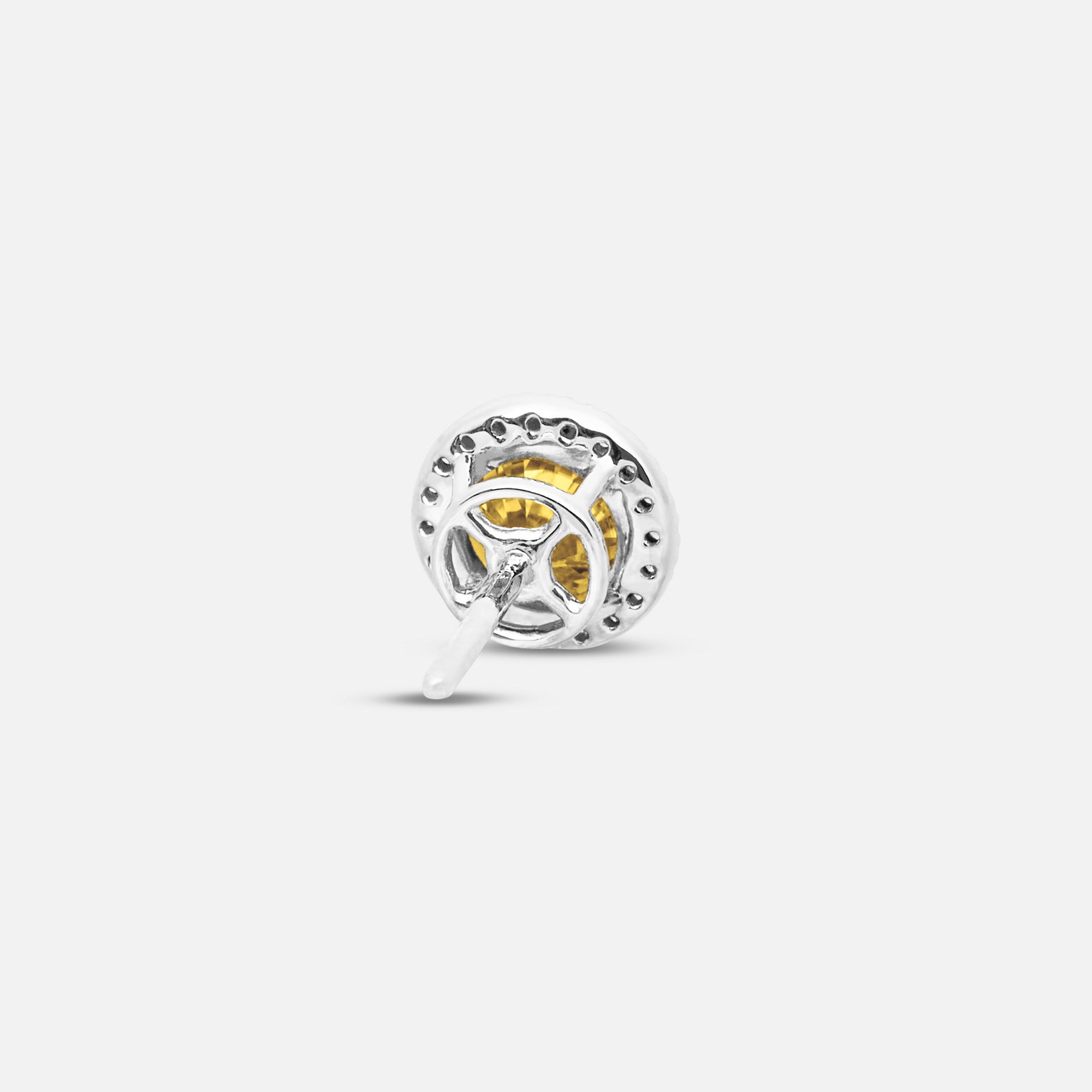 Yellow Diamond setting on Eclipse Luna Halo Earrings shown at angle
