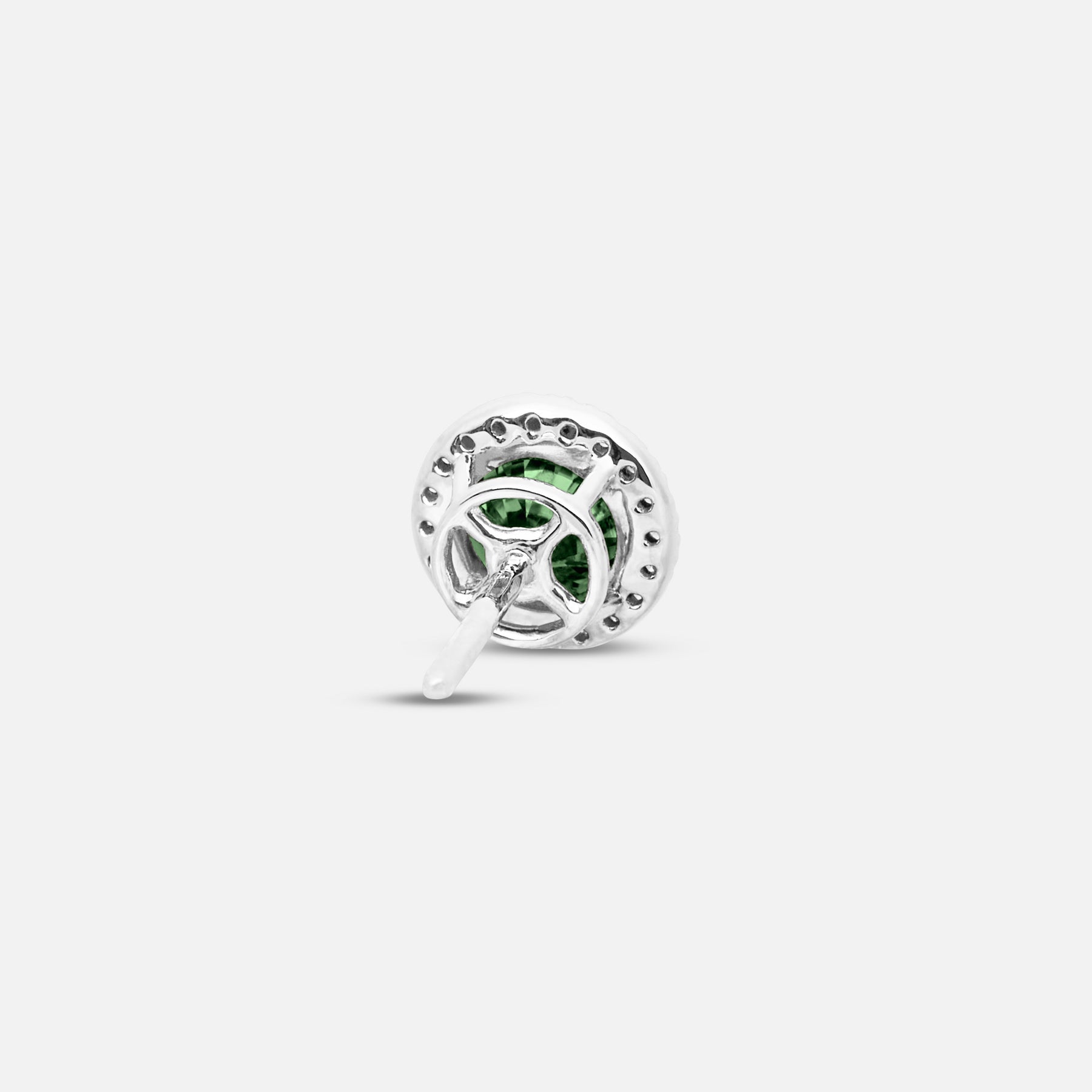 Green Diamond setting on Eclipse Luna Halo Earrings shown at angle