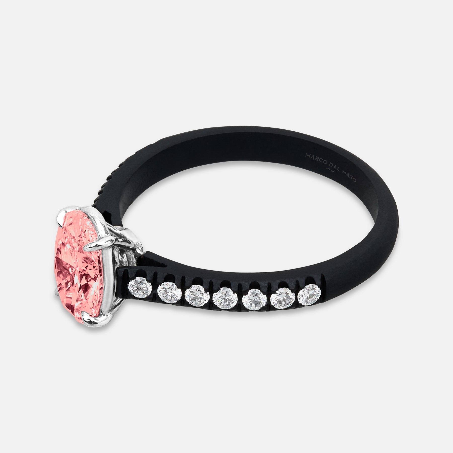 Close-up of pink diamond details on Eclipse Vesper Ring