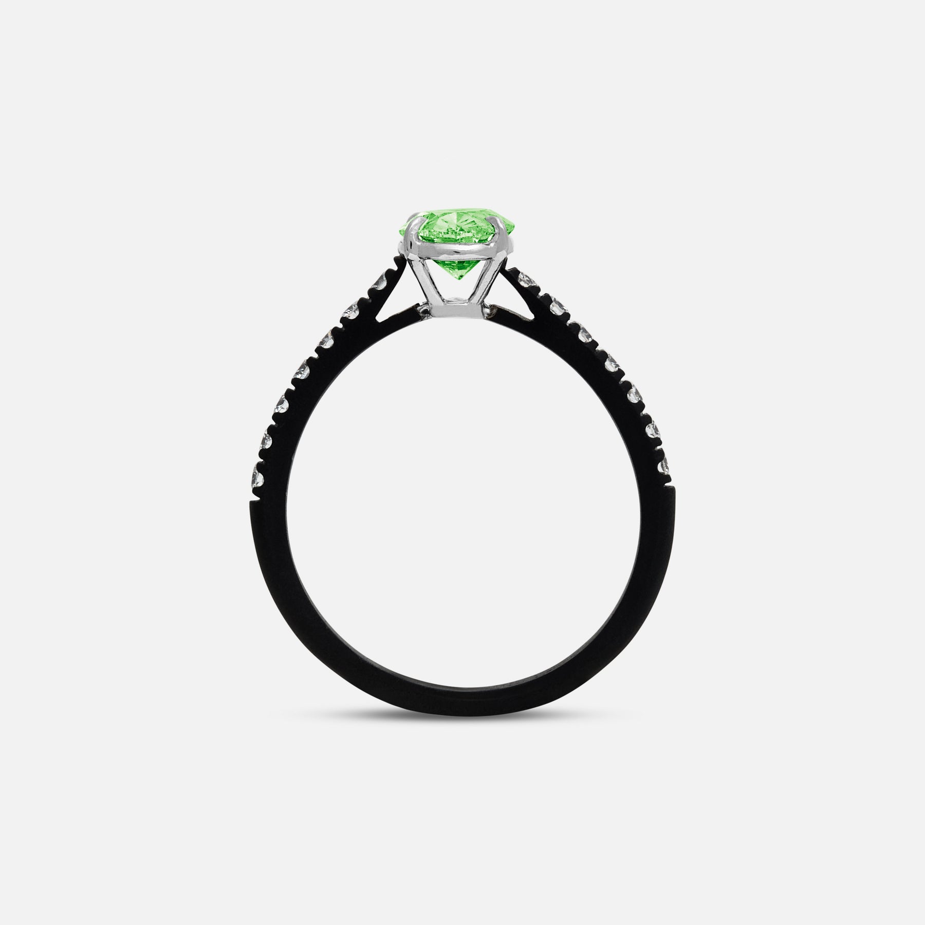 Green Diamond setting on Eclipse Vesper Ring shown at angle