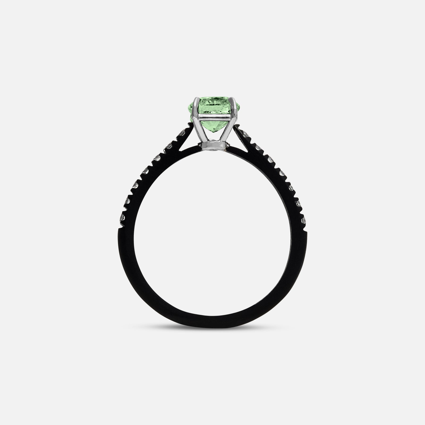Green Diamond setting on Eclipse Celeste Ring shown at angle