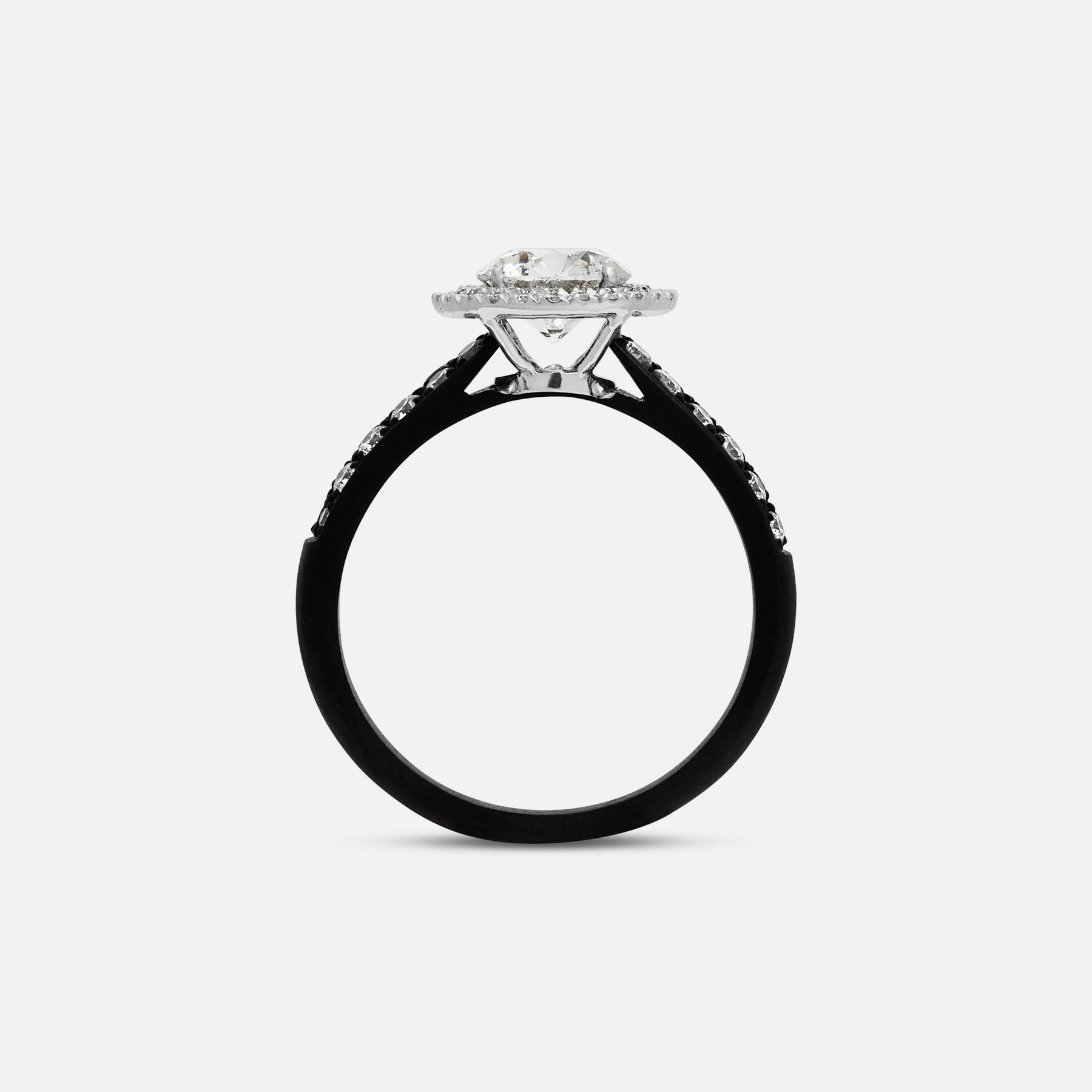 White Diamond setting on Eclipse Luna Starburst Ring shown at angle