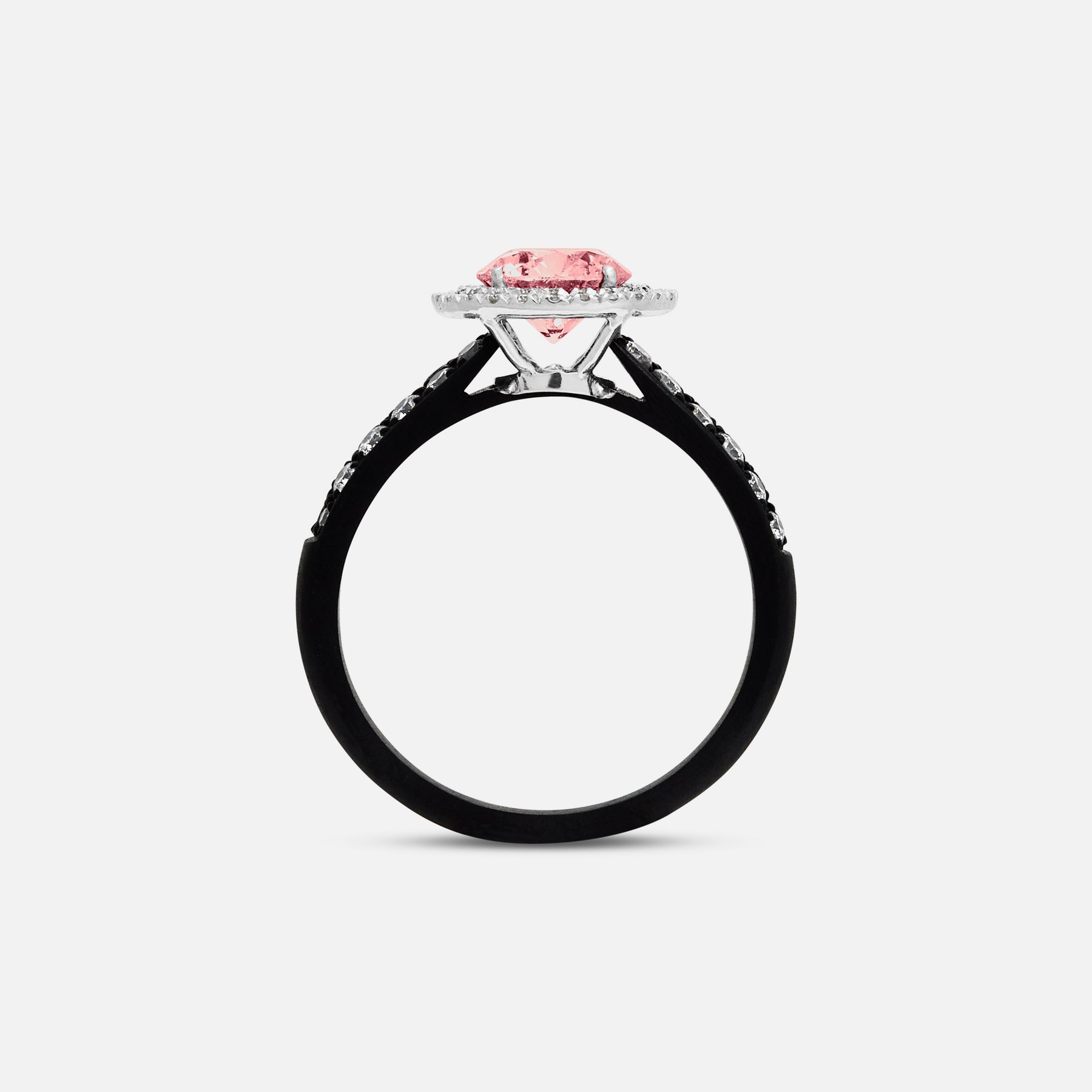 Pink Diamond setting on Eclipse Luna Starburst Ring shown at angle