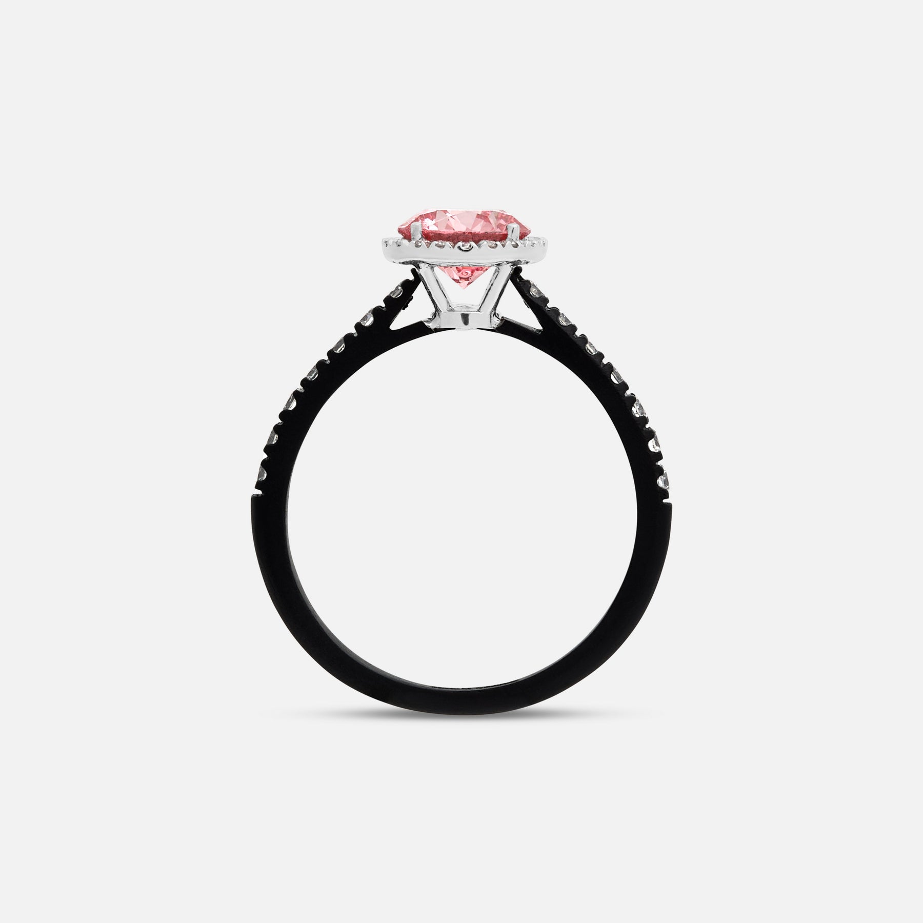 Pink Diamond setting on Eclipse Luna Halo Ring shown at angle