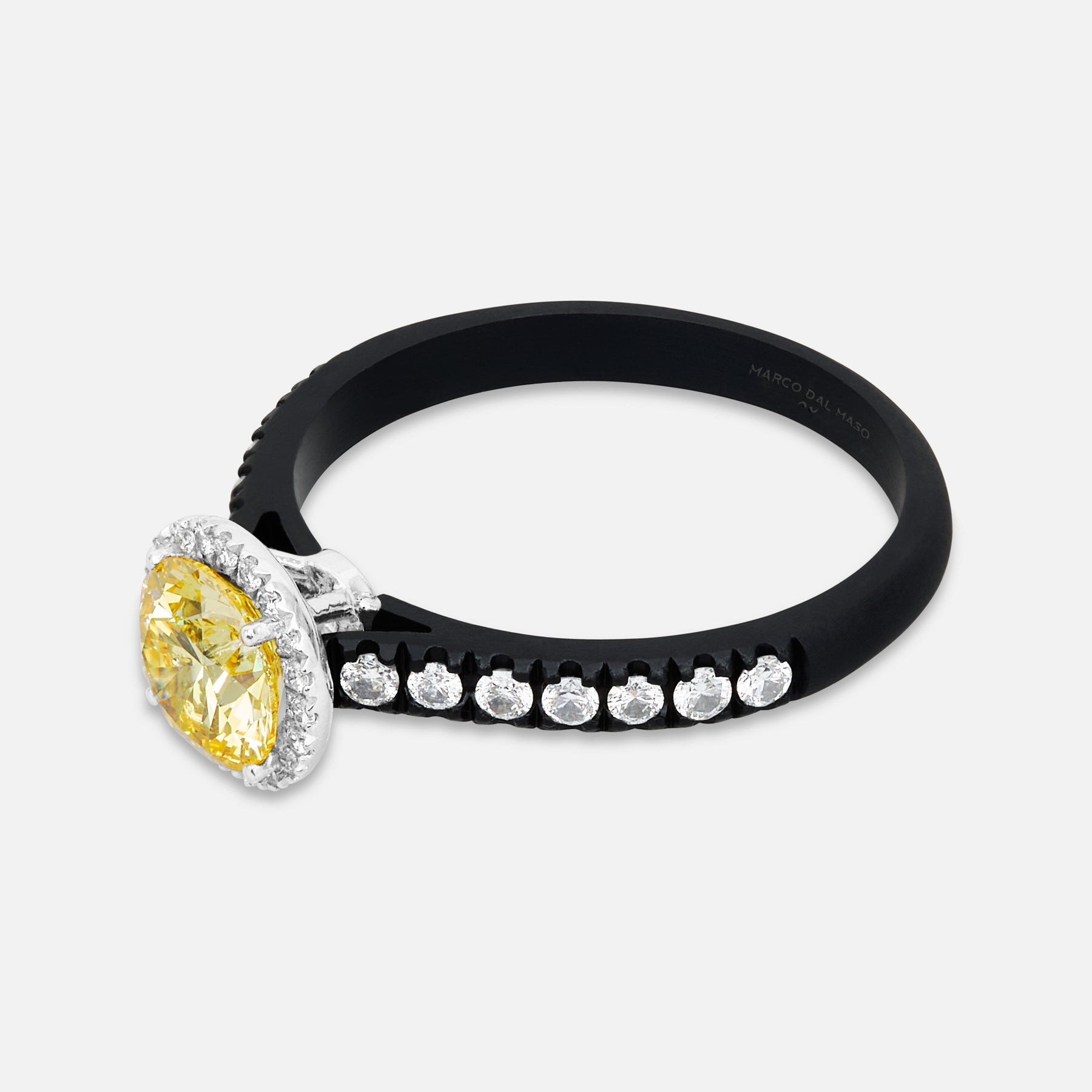 Close-up of yellow diamond details on Eclipse Luna Halo Ring