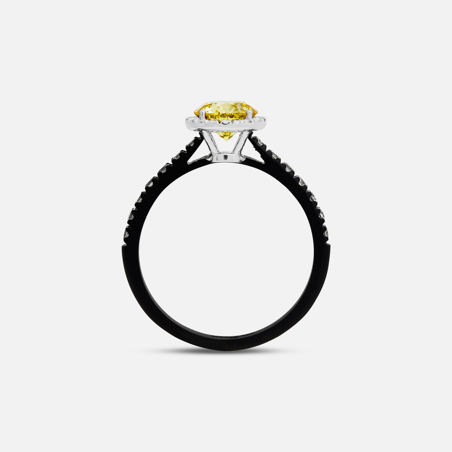 Yellow Diamond setting on Eclipse Luna Halo Ring shown at angle