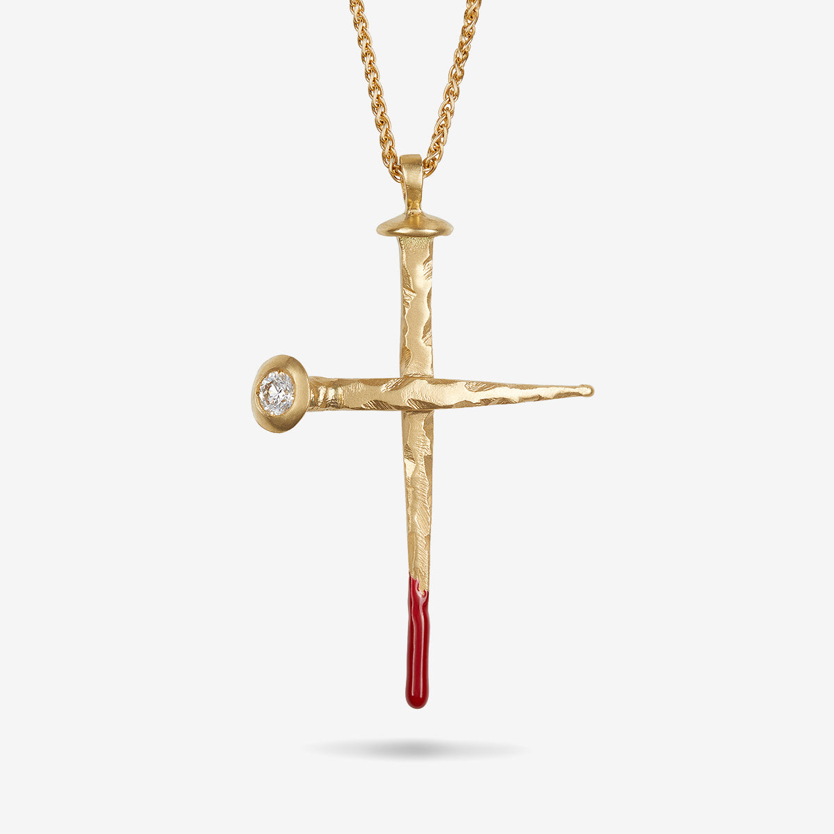 FORGED TRANSCENDENCE Gemstone Gold Pendant, Black Diamond, Red Enamel - Close-up View