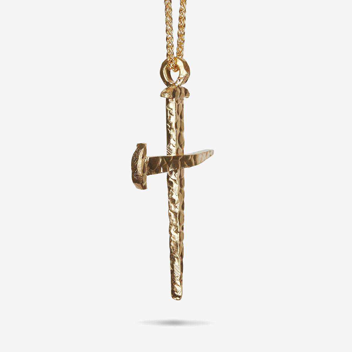 FORGED TRANSCENDENCE Hammered Gold Pendant, 18K Yellow Gold - Side View on an Angle
