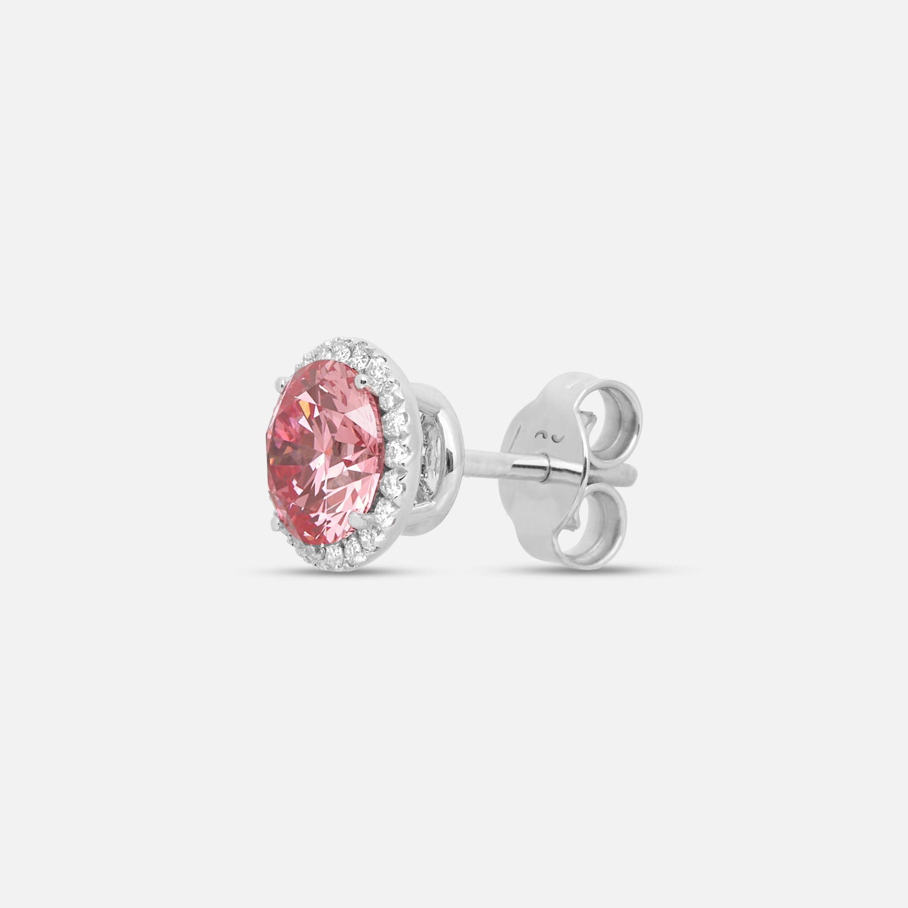 Close-up of pink diamond details on Eclipse Luna Halo Earrings