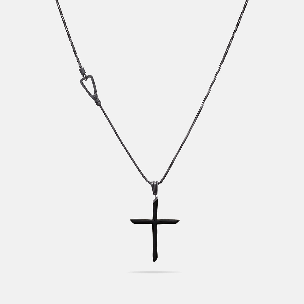 THE CROSS Chain Pendant, Oxidized Silver, Black Enamel-Straight View