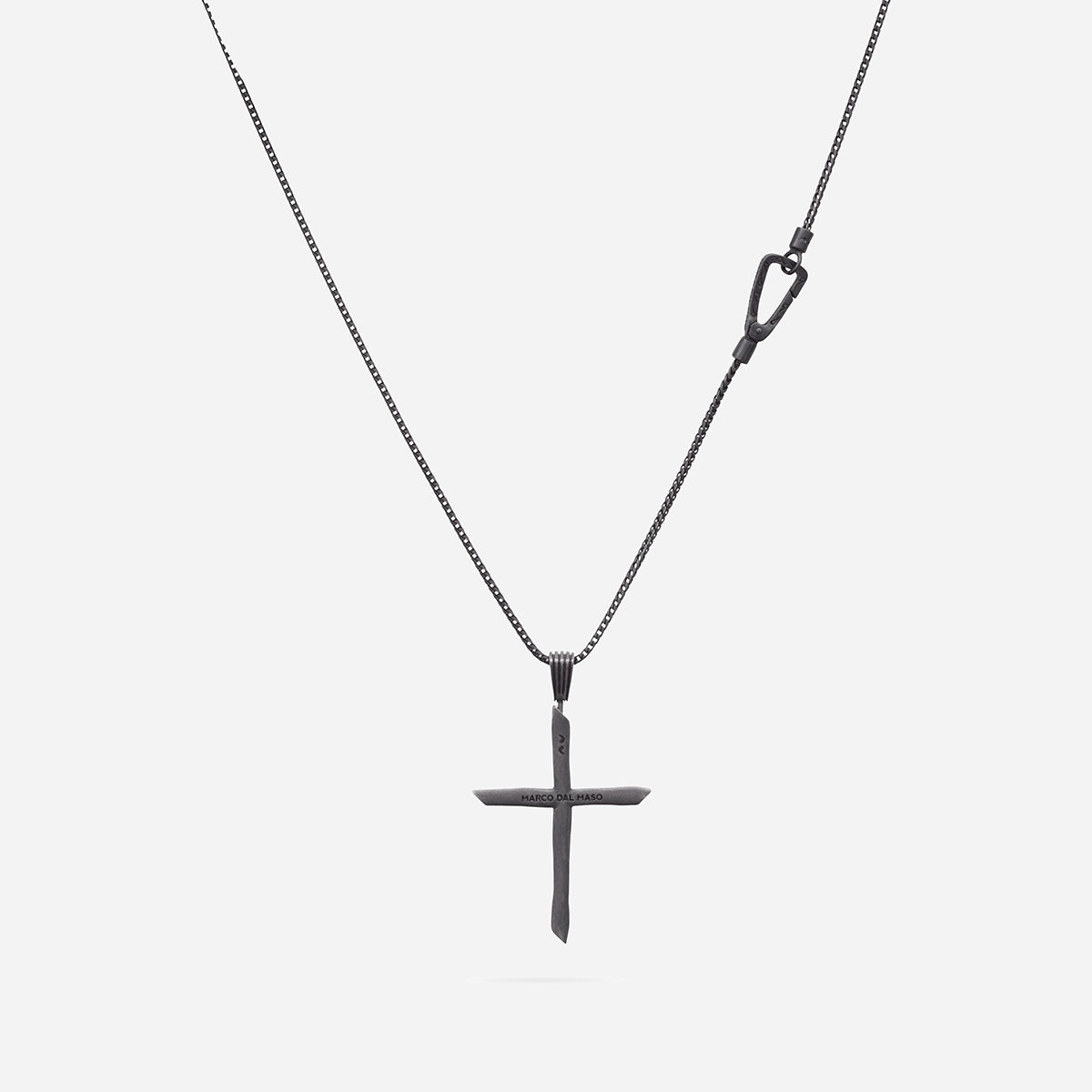THE CROSS Chain Pendant, Oxidized Silver, Black Enamel-Straight View 1