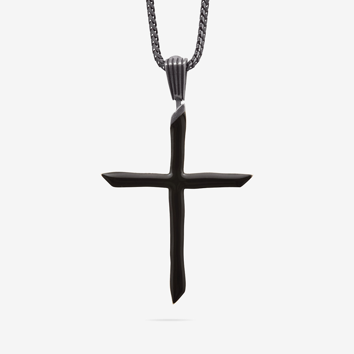 THE CROSS Chain Pendant, Oxidized Silver, Black Enamel-Standard View