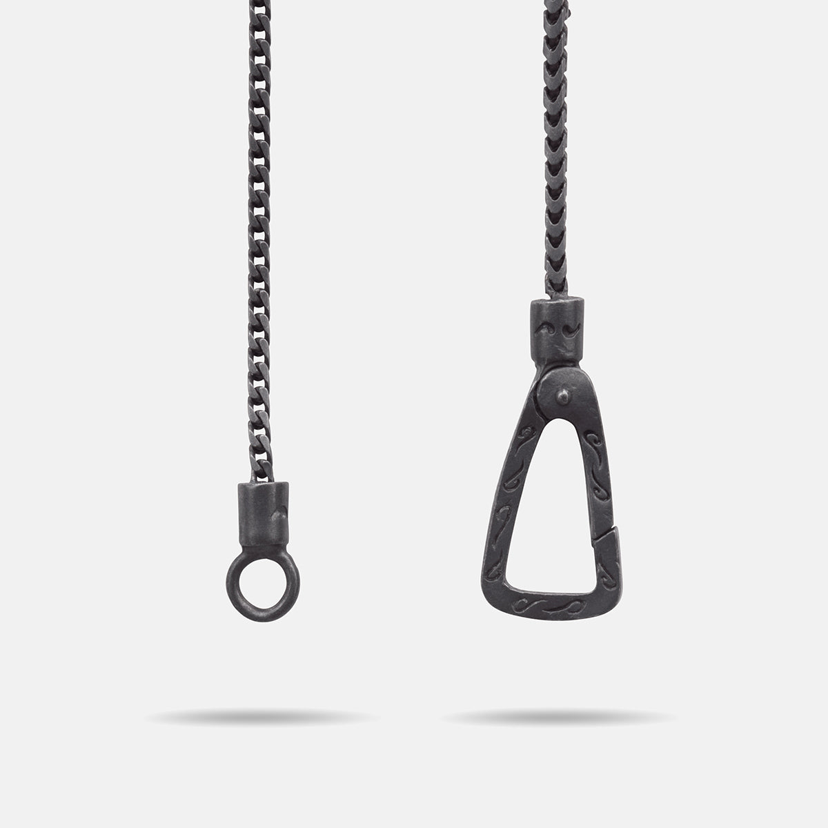 THE CROSS Chain Pendant, Oxidized Silver, Black Enamel-Close View