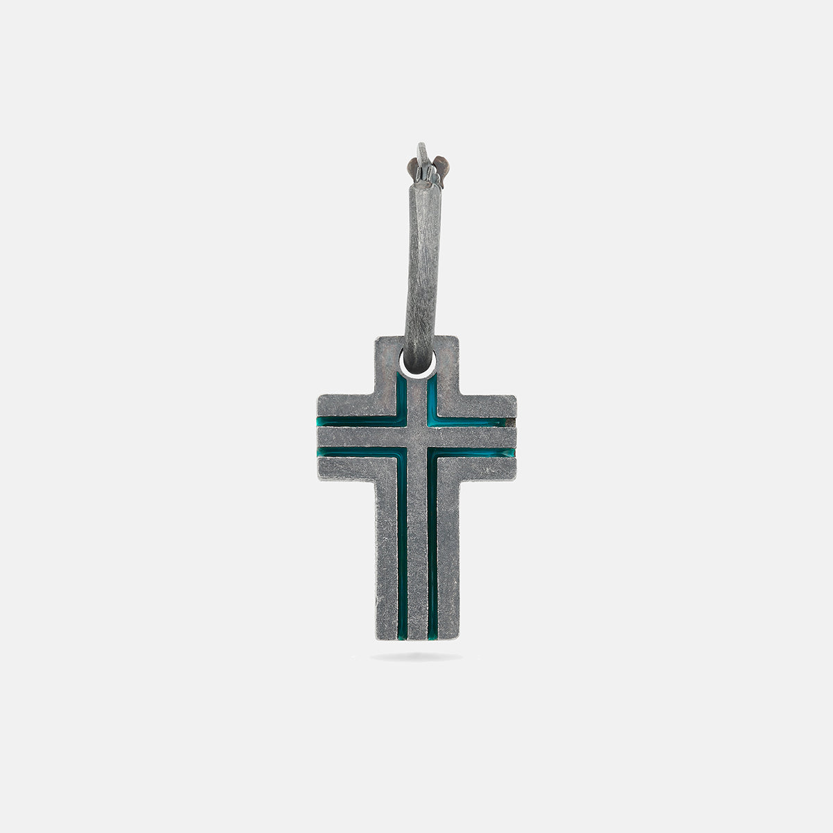 The Cross Double Enamel Earring, Oxidized Silver, Green Enamel-Standard View 1