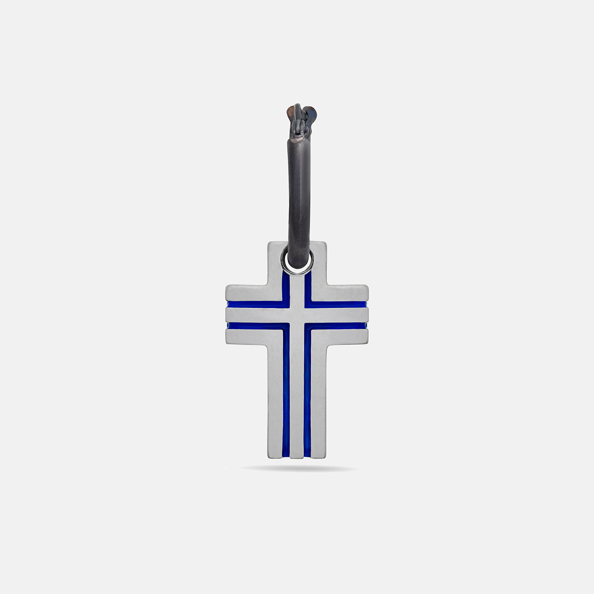 The Cross Double Enamel Earring, Polished Silver, Oxidized Silver, Blue Enamel-Standard View 1