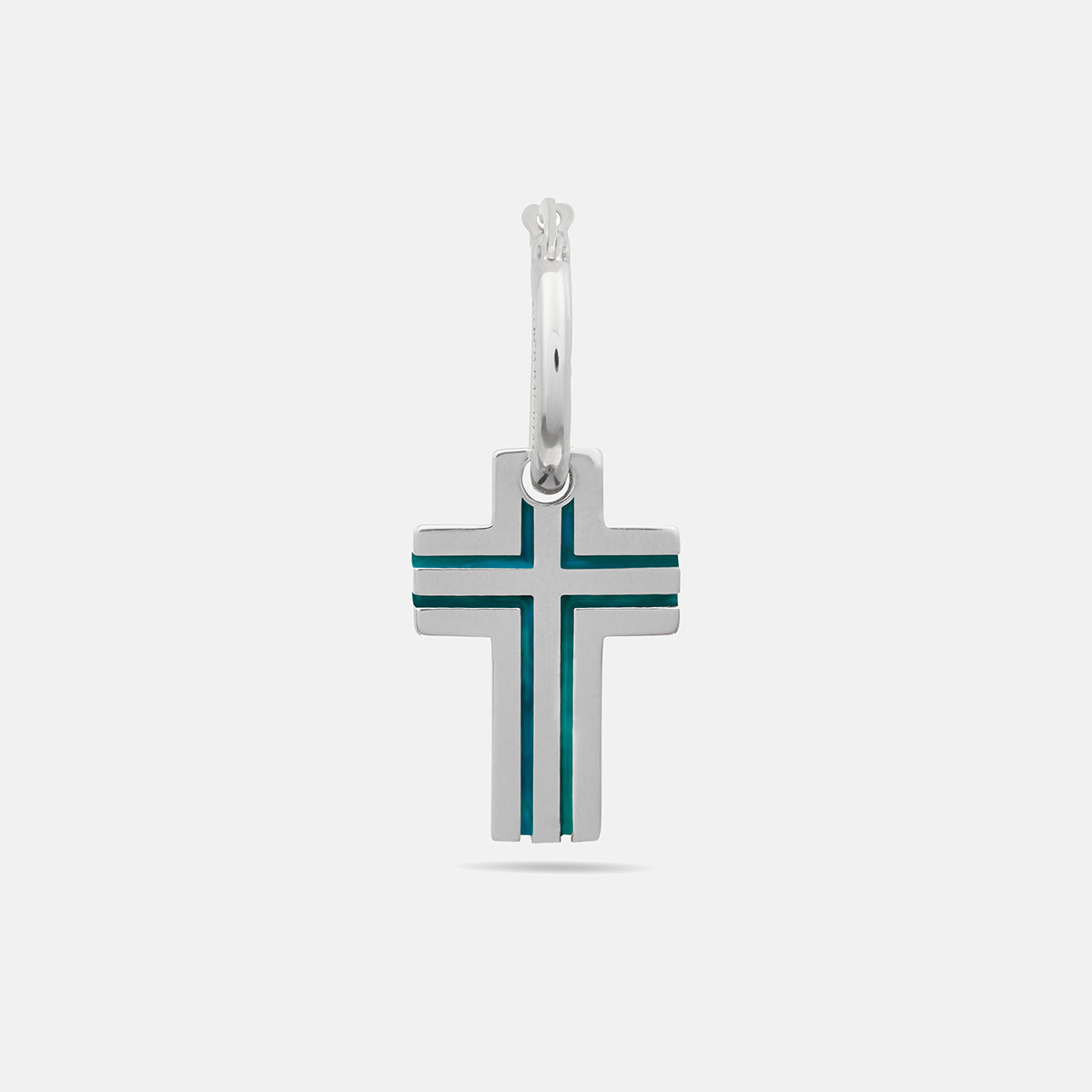 The Cross Double Enamel Earring, Polished Silver, Green Enamel-Standard View 1