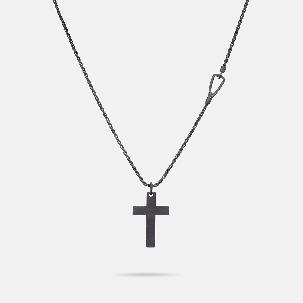 THE CROSS Enamel and Diamond Necklace, Oxidized Silver, Black Diamond, Black Enamel-Straight View 1