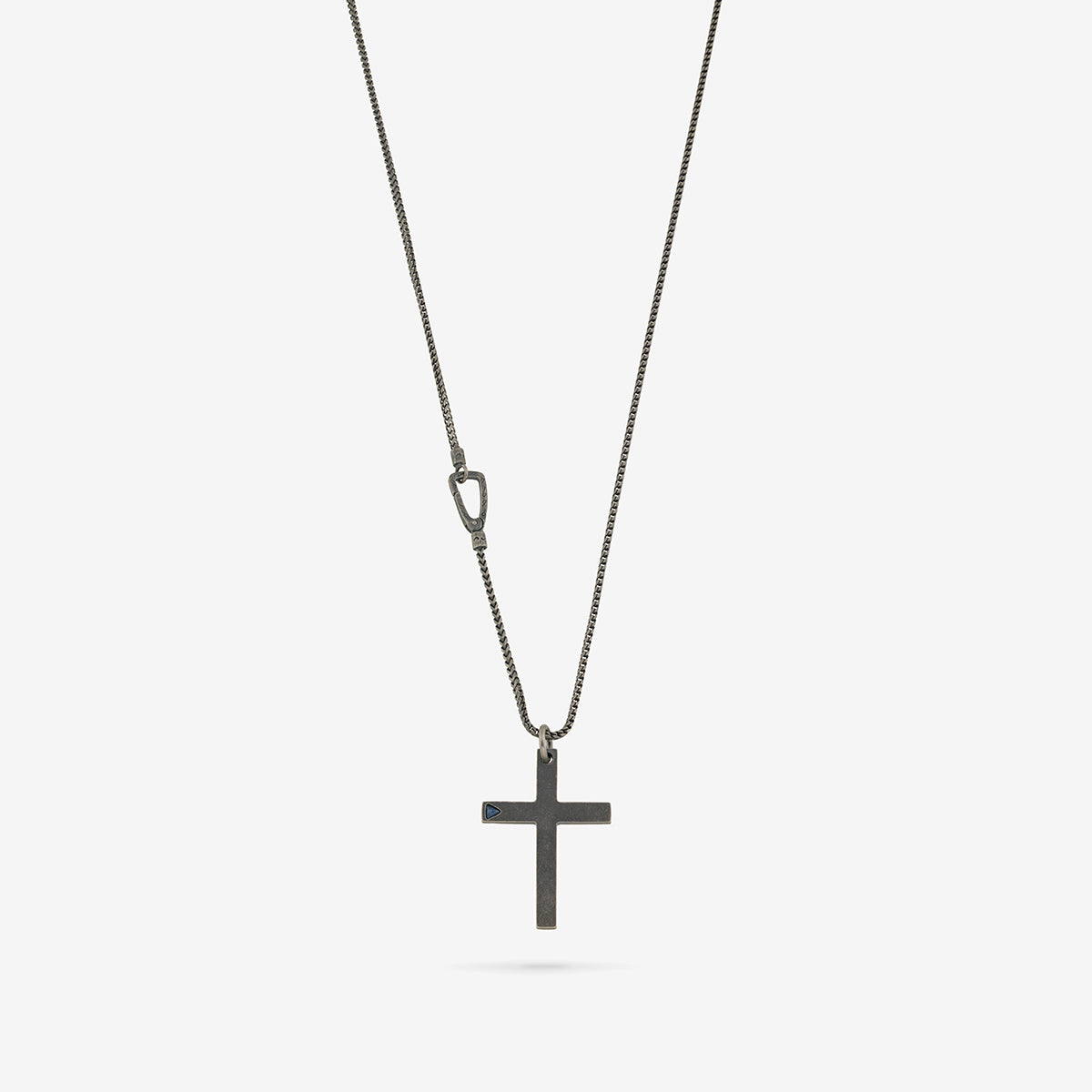 THE CROSS Latin Pendant with Stone, Oxidized Silver, Blue Sapphire-Straight View 3