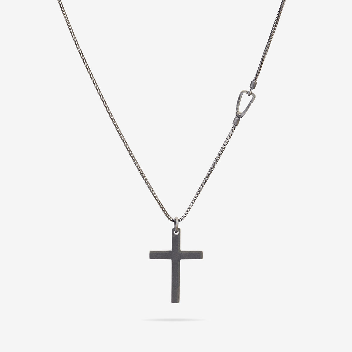 THE CROSS Latin Pendant with Stone, Oxidized Silver, Blue Sapphire-Straight View