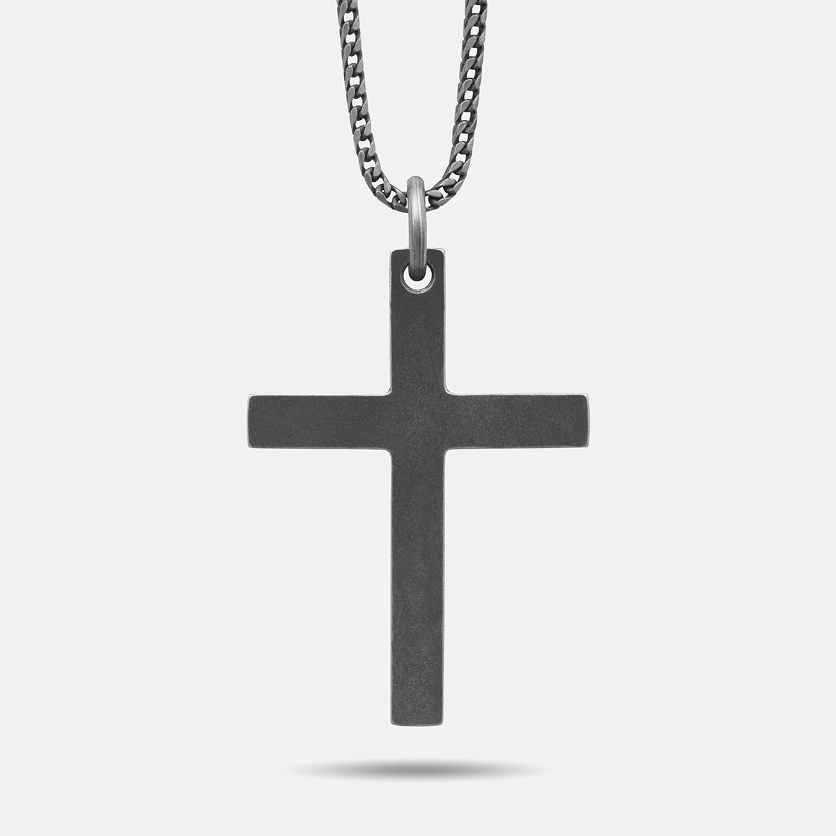 THE CROSS Latin Pendant with Stone, Oxidized Silver, Blue Sapphire-Standard View 1