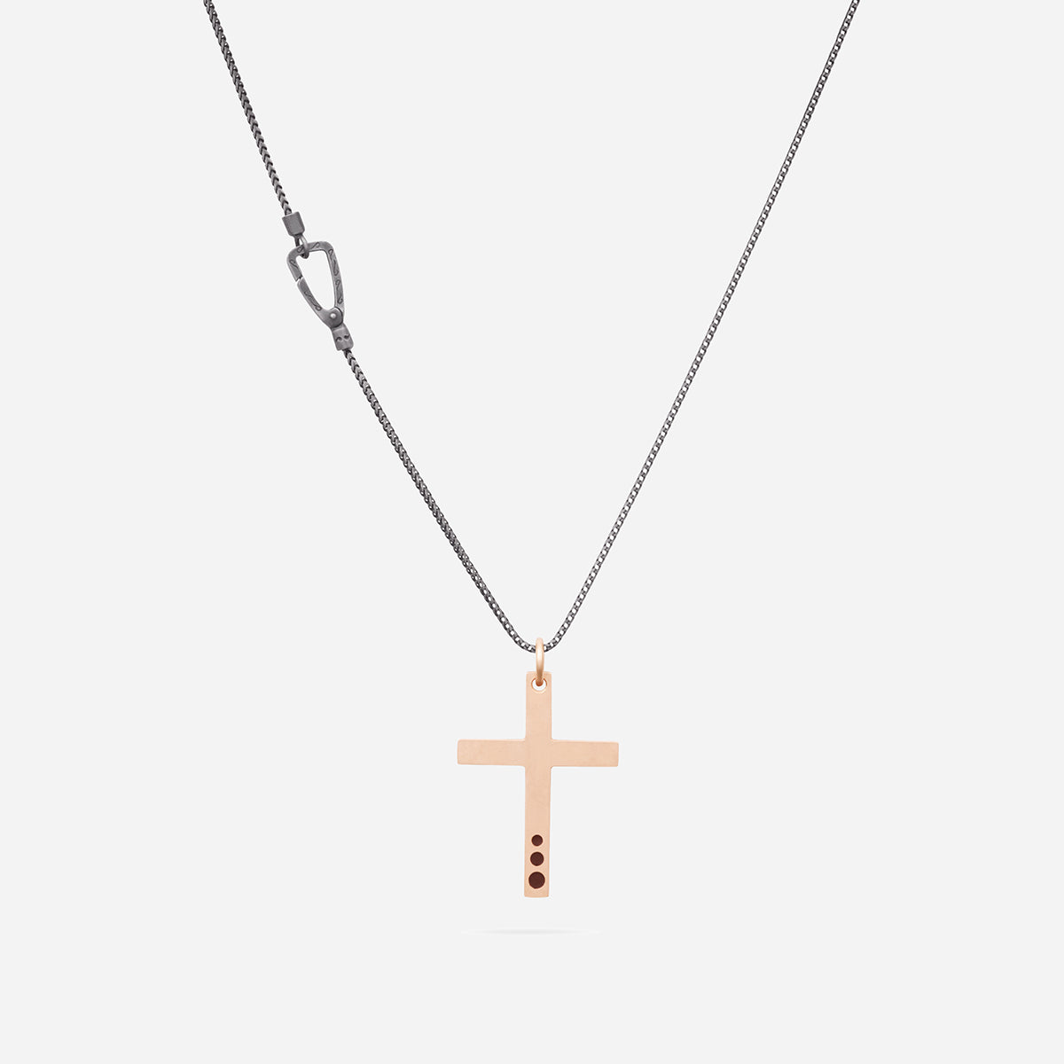 THE CROSS Latin Pendant, Rose Gold Vermeil, Brown Enamel-Front View