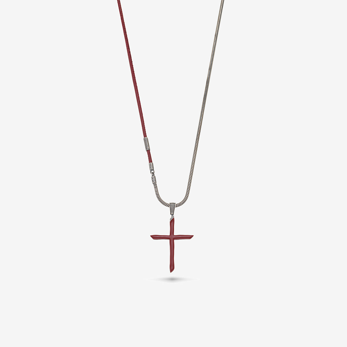 The Cross Enamel Chain Pendant, Red Enamel, Red Leather-Standard View