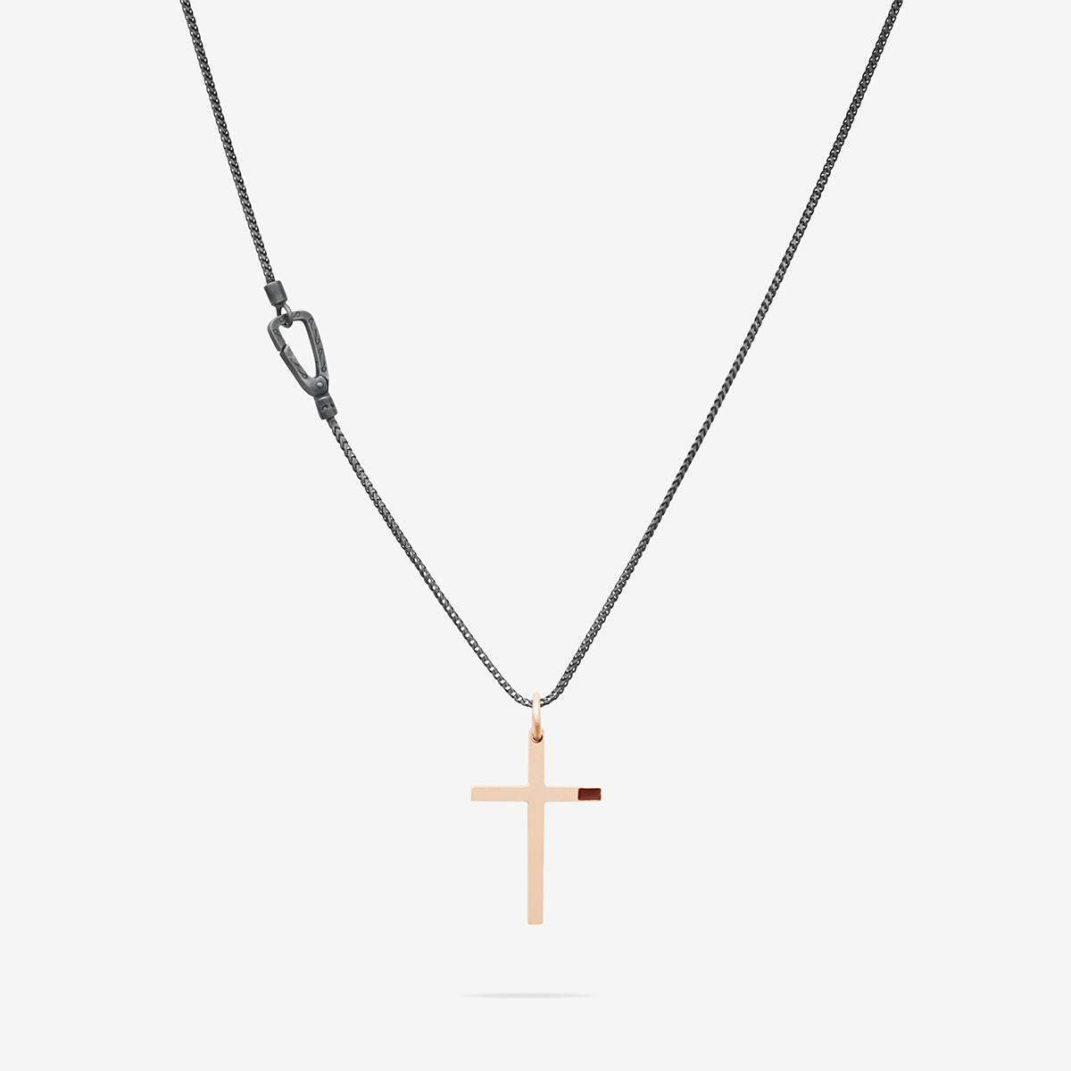 THE CROSS Minimal Latin Pendant with Enamel, Rose Gold Vermeil, Brown Enamel-Front View
