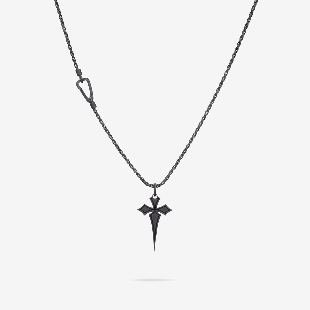 The Cross Oxidized Gothic Pendant, Oxidized Silver, Black Enamel-Straight View