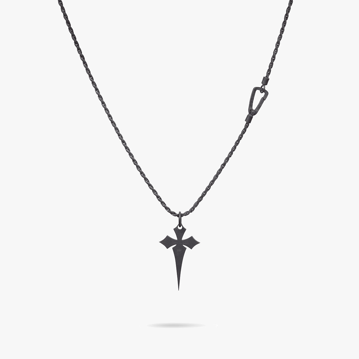 The Cross Oxidized Gothic Pendant, Oxidized Silver, Black Enamel-Straight View 1