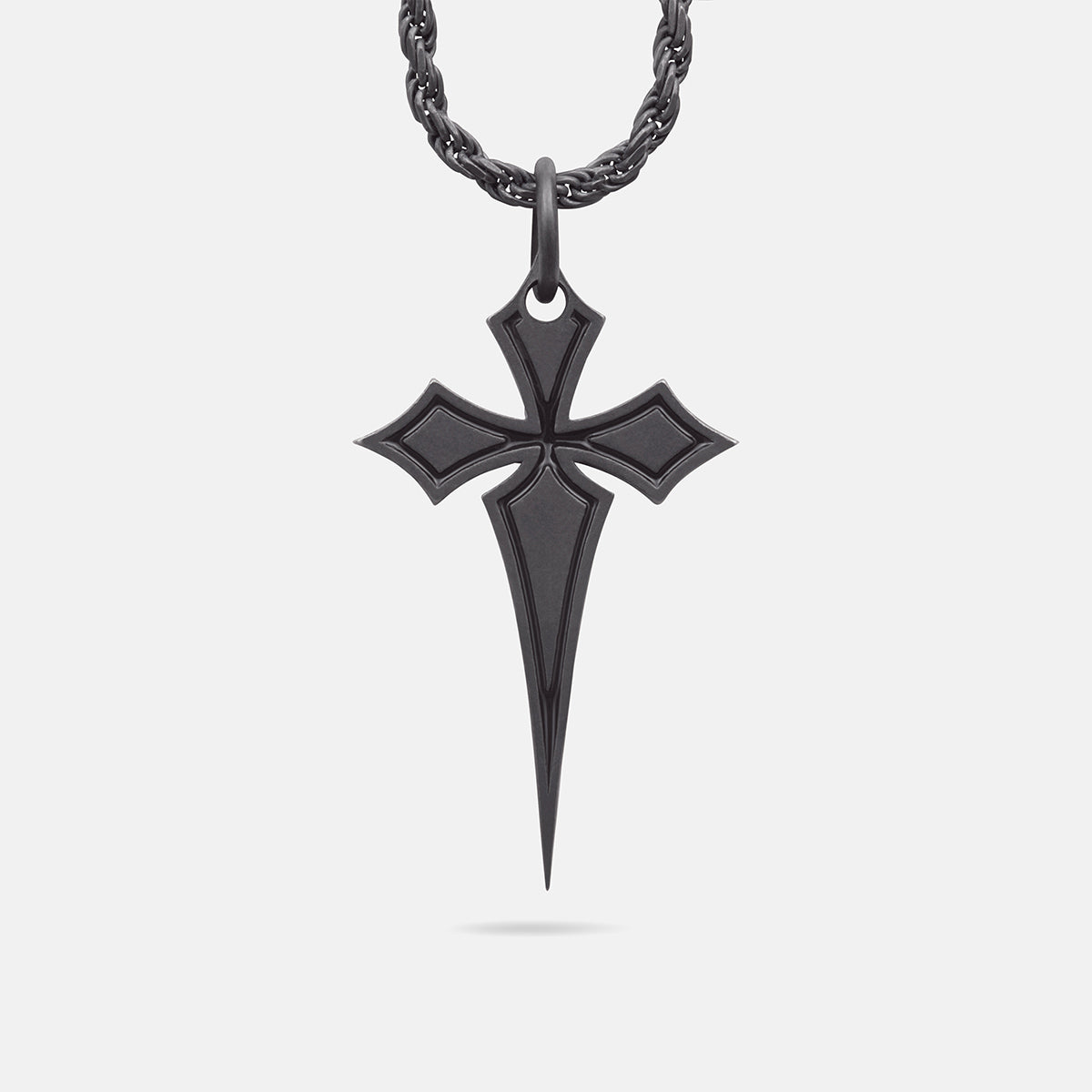 The Cross Oxidized Gothic Pendant, Oxidized Silver, Black Enamel-Standard View