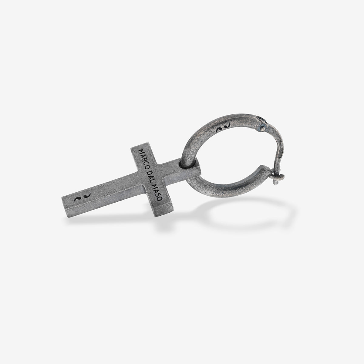 THE CROSS Pendant Earring, Silver, Black Enamel-Side View