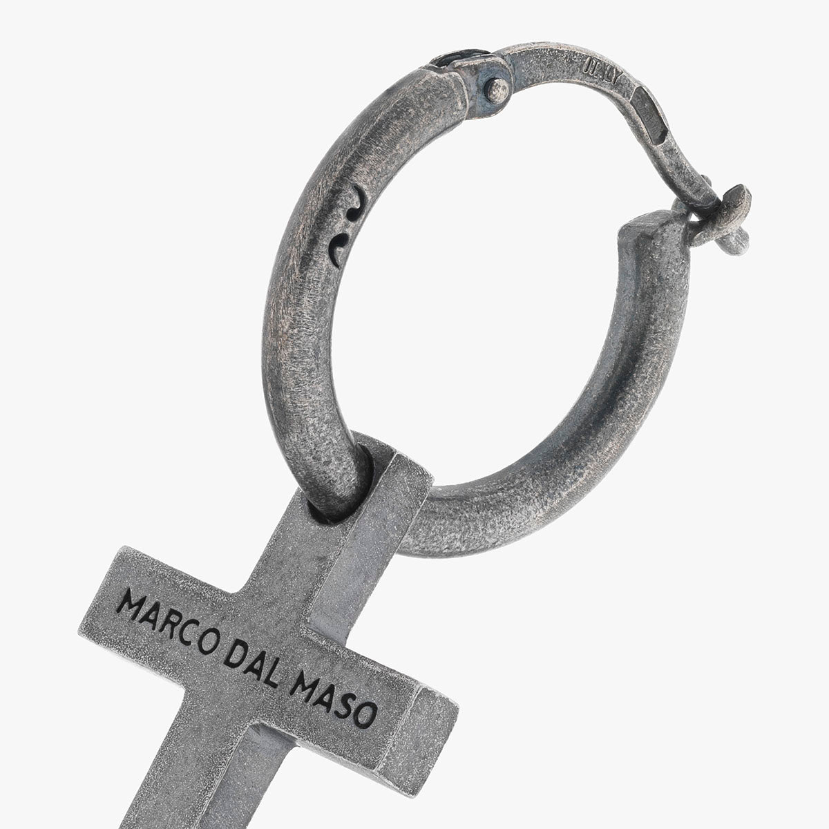 THE CROSS Pendant Earring, Silver, Black Enamel-Close View