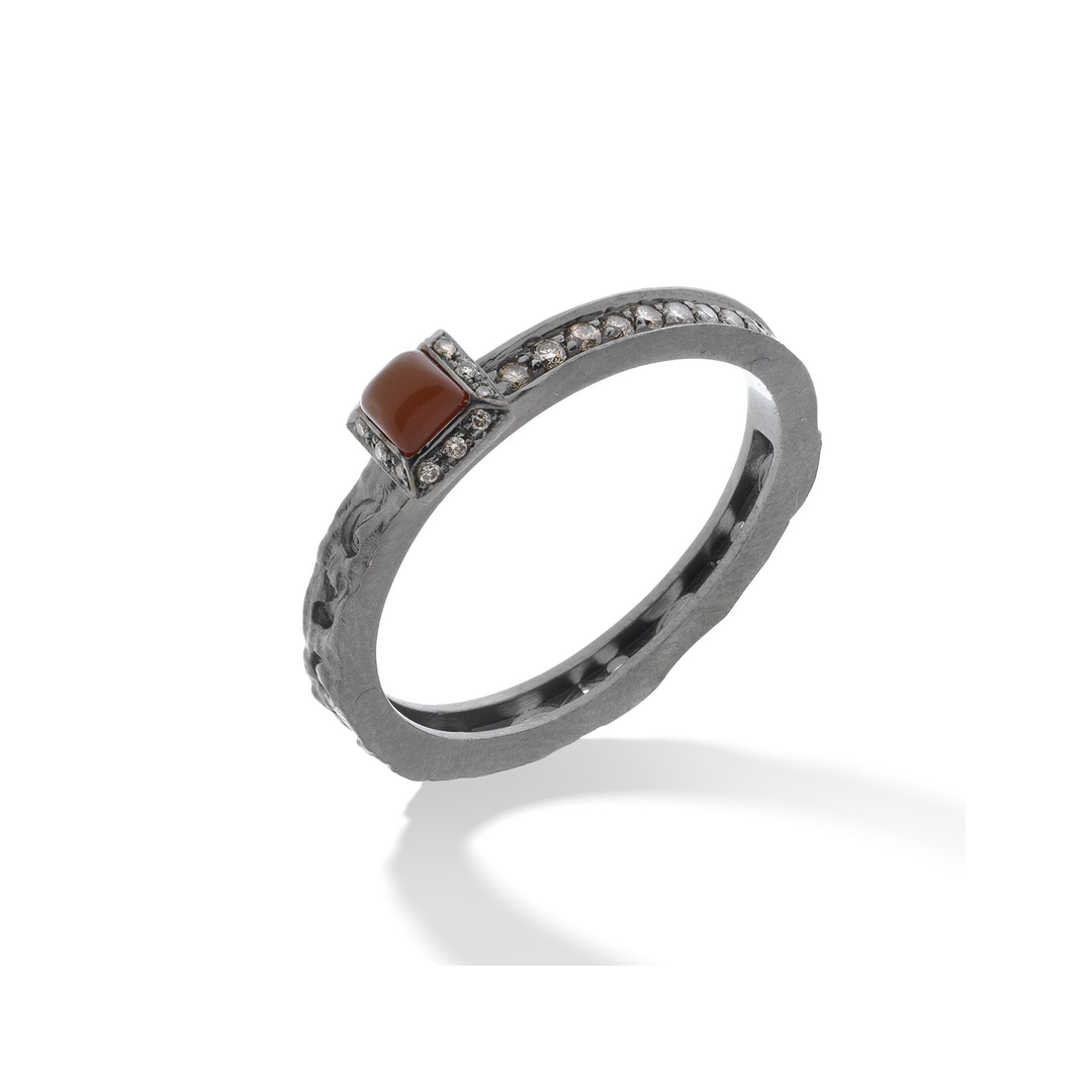 Orion Ring with Diamonds & Square Carnelian Halo