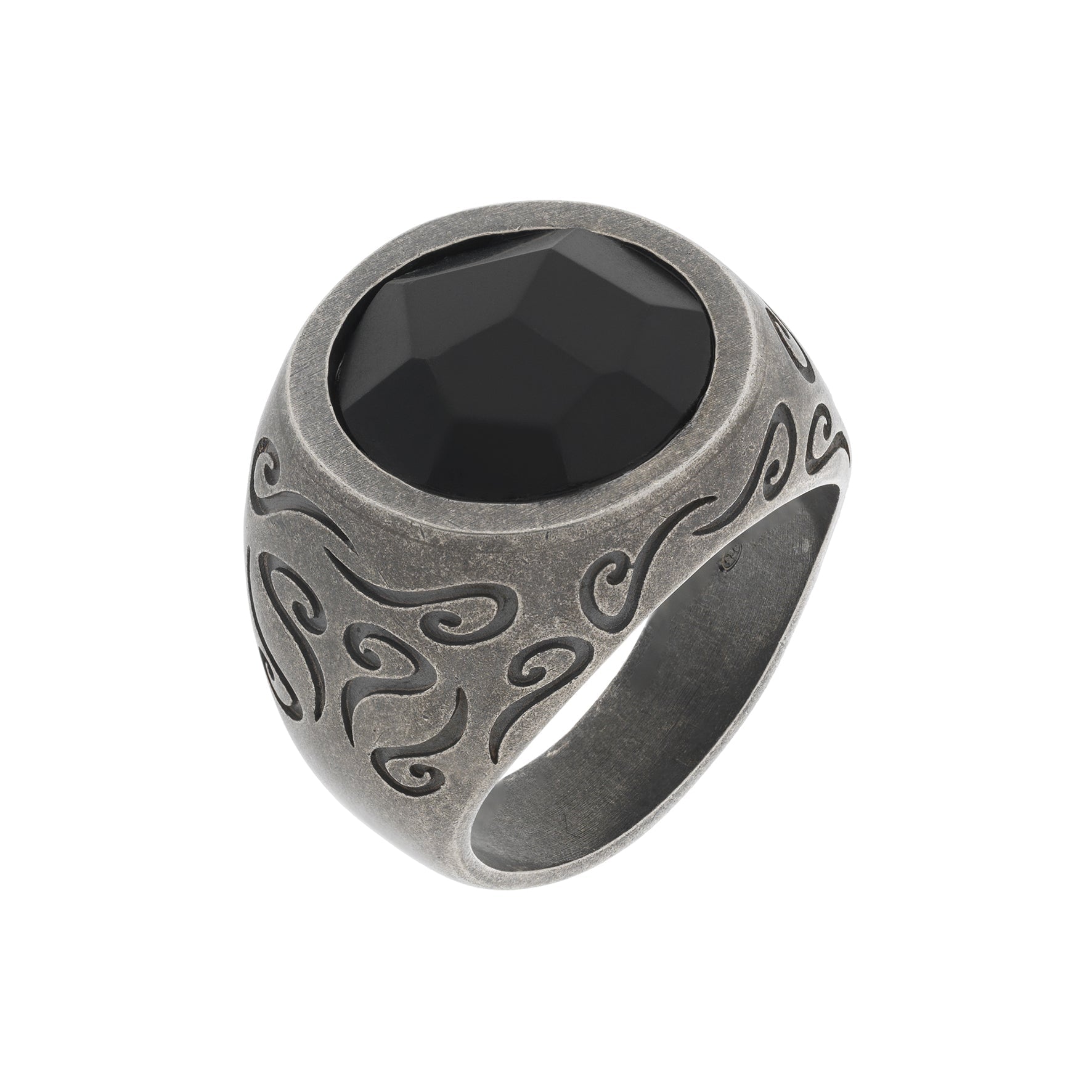 Ara Round Gemstone Ring with Matte Onyx