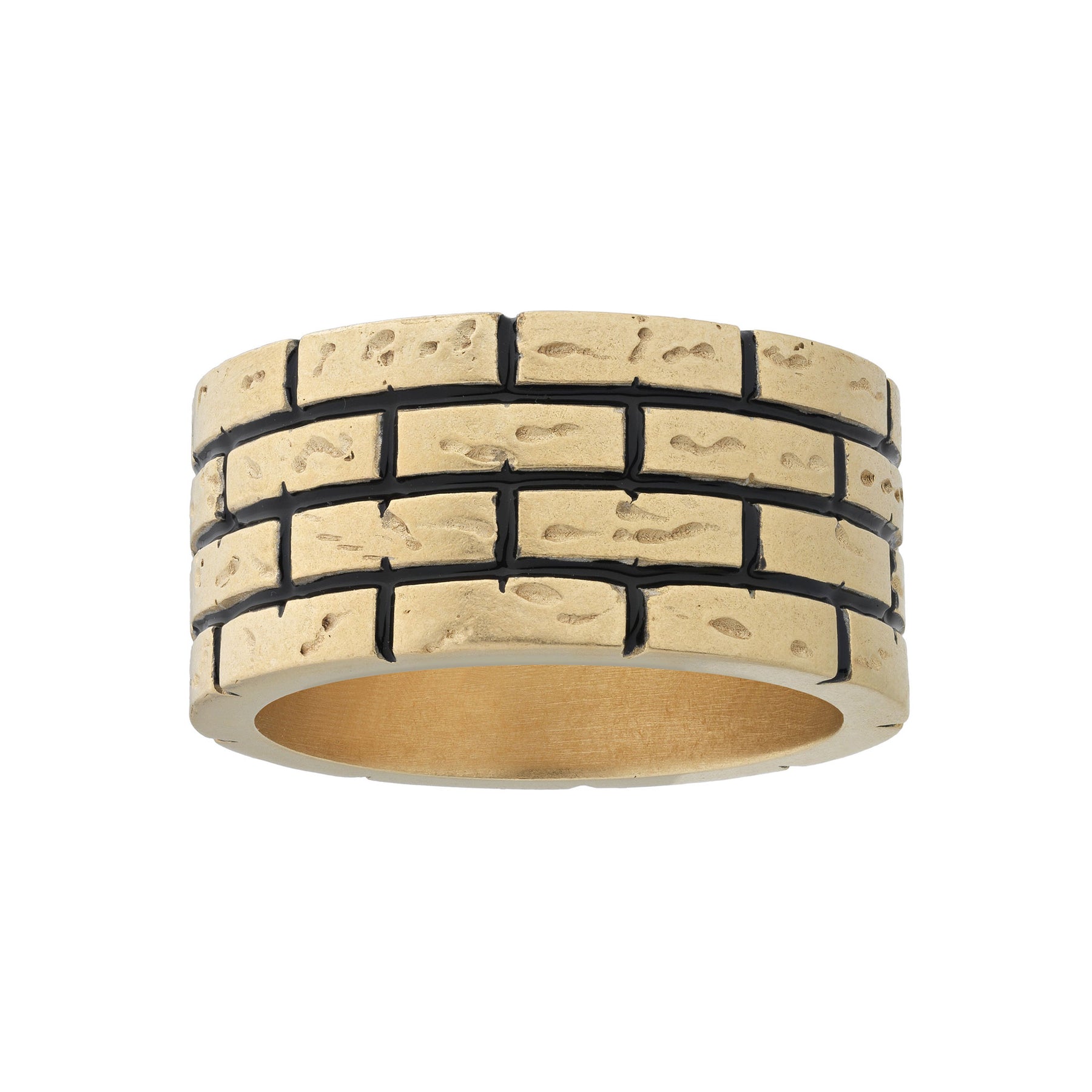 MURALES Wide 18K Yellow Gold Matte Vermeil Ring with black enamel