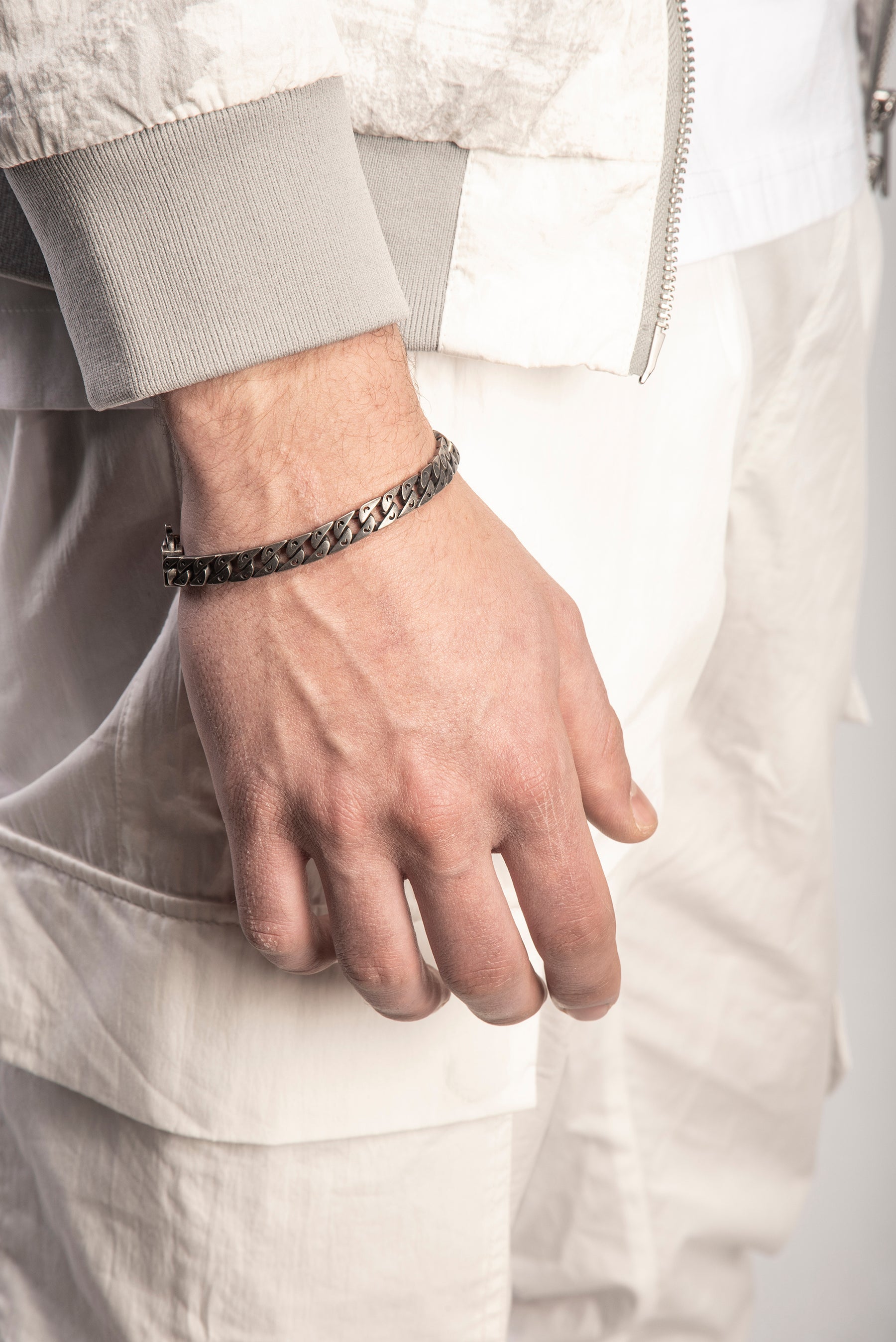 FLAMING TONGUE Oxidized Bracelet, Rose Gold Vermeil, Oxidized Silver, Black Diamonds - Worn View