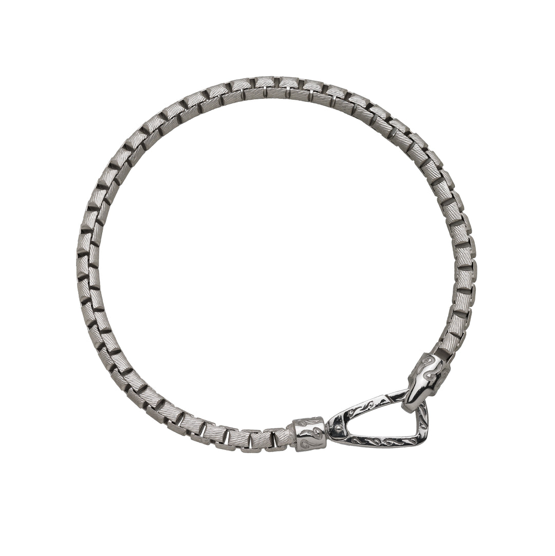 ULYSSES Carved Tubular Silver Bracelet with matte chain and polished clasp