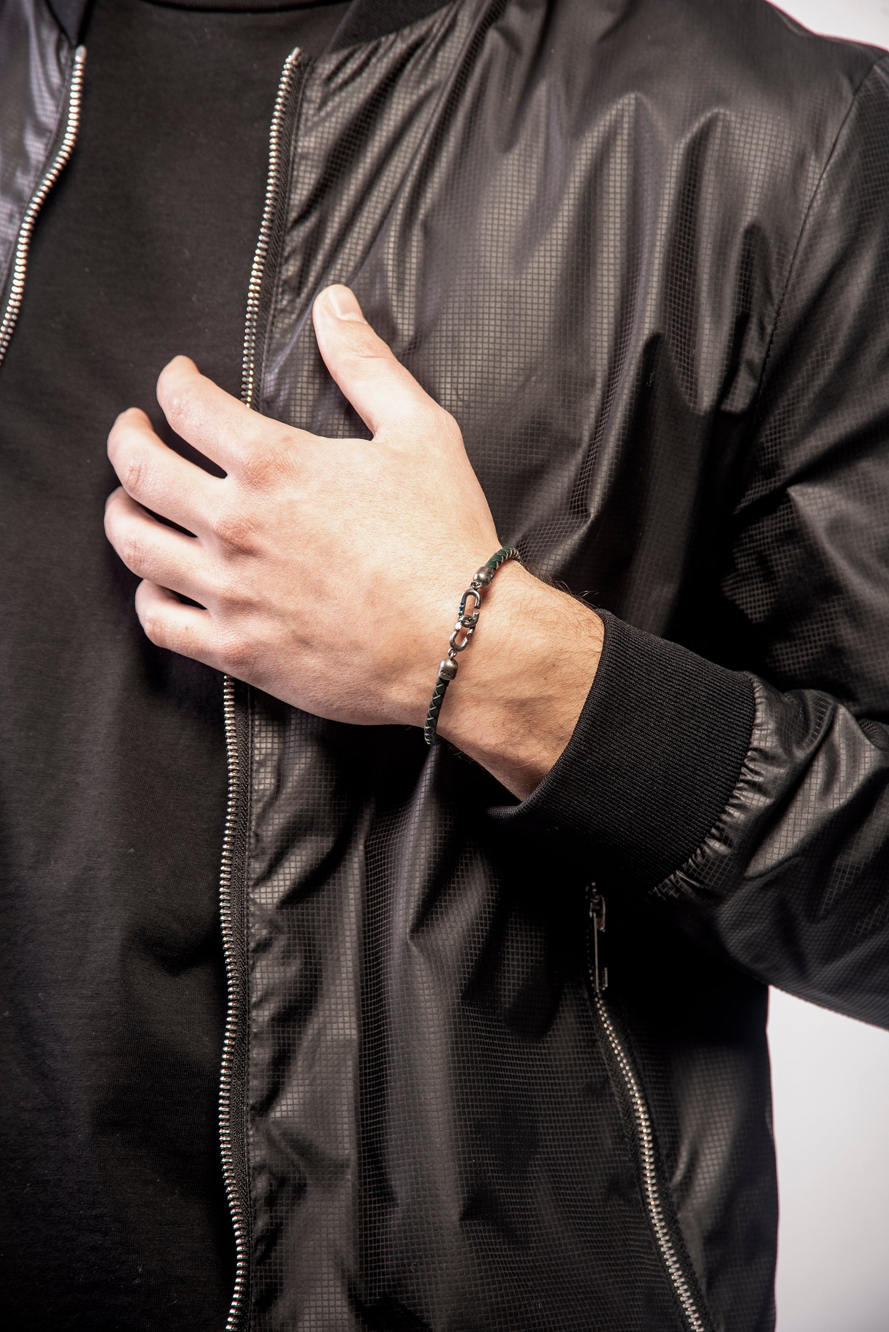 THE LINK Single Green Enamel and Leather Bracelet