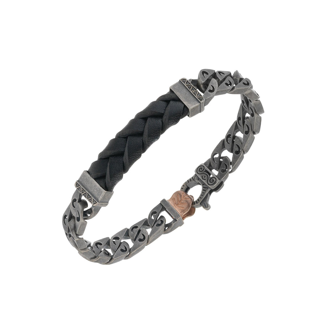 Flaming Tongue Leather Link Bracelet with Black Diamonds
