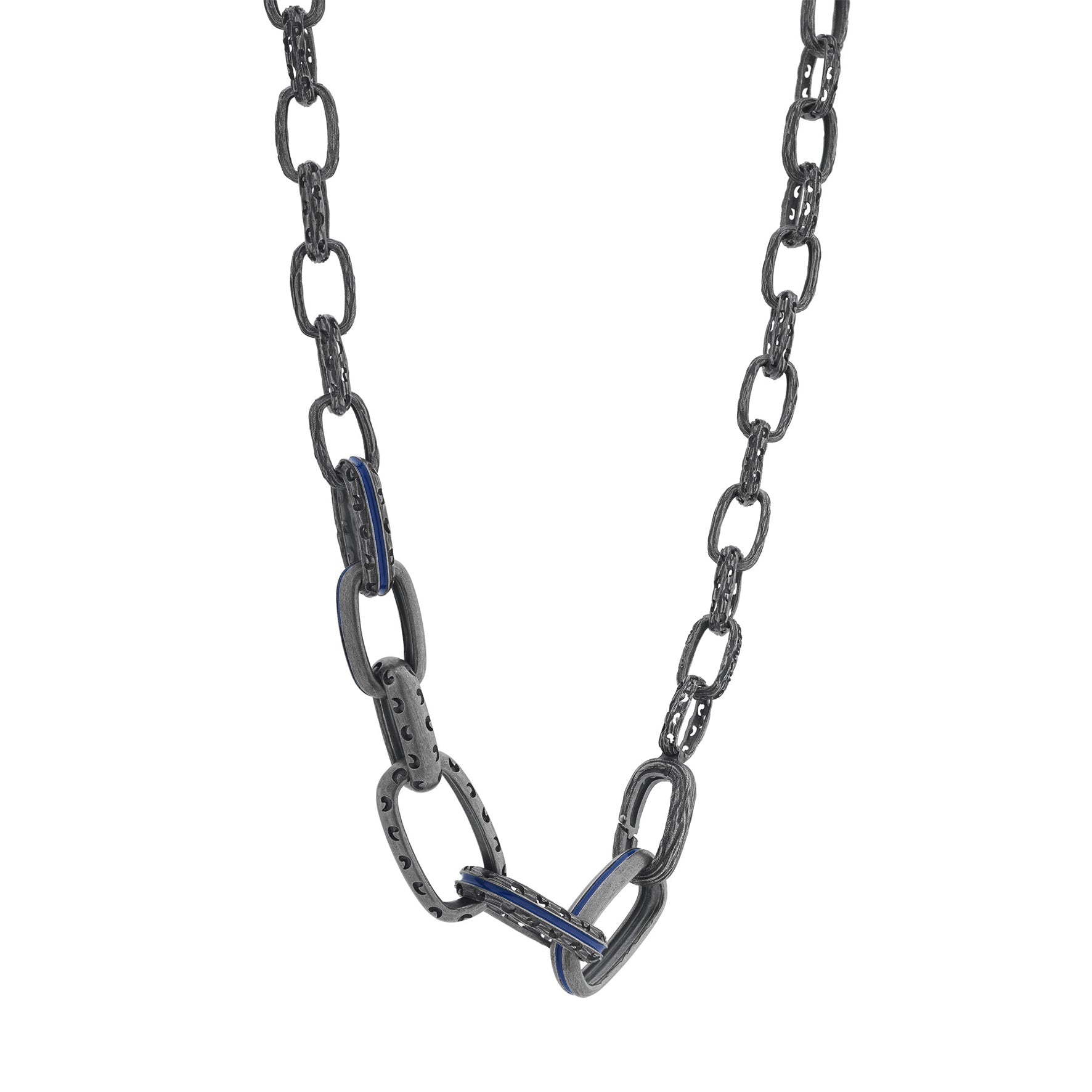 Silver Warrior Bold Link Necklace with Blue Enamel