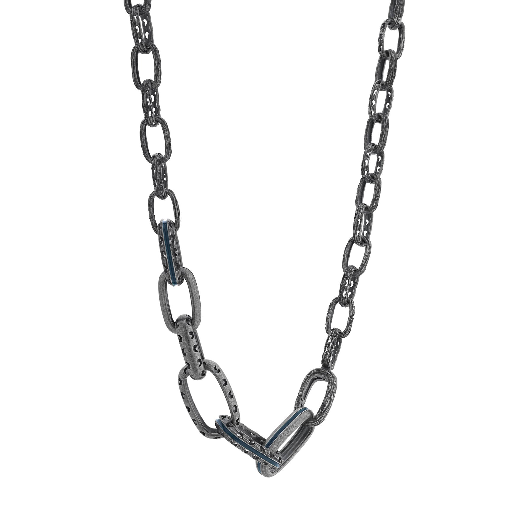 Silver Warrior Bold Link Necklace with Green Enamel