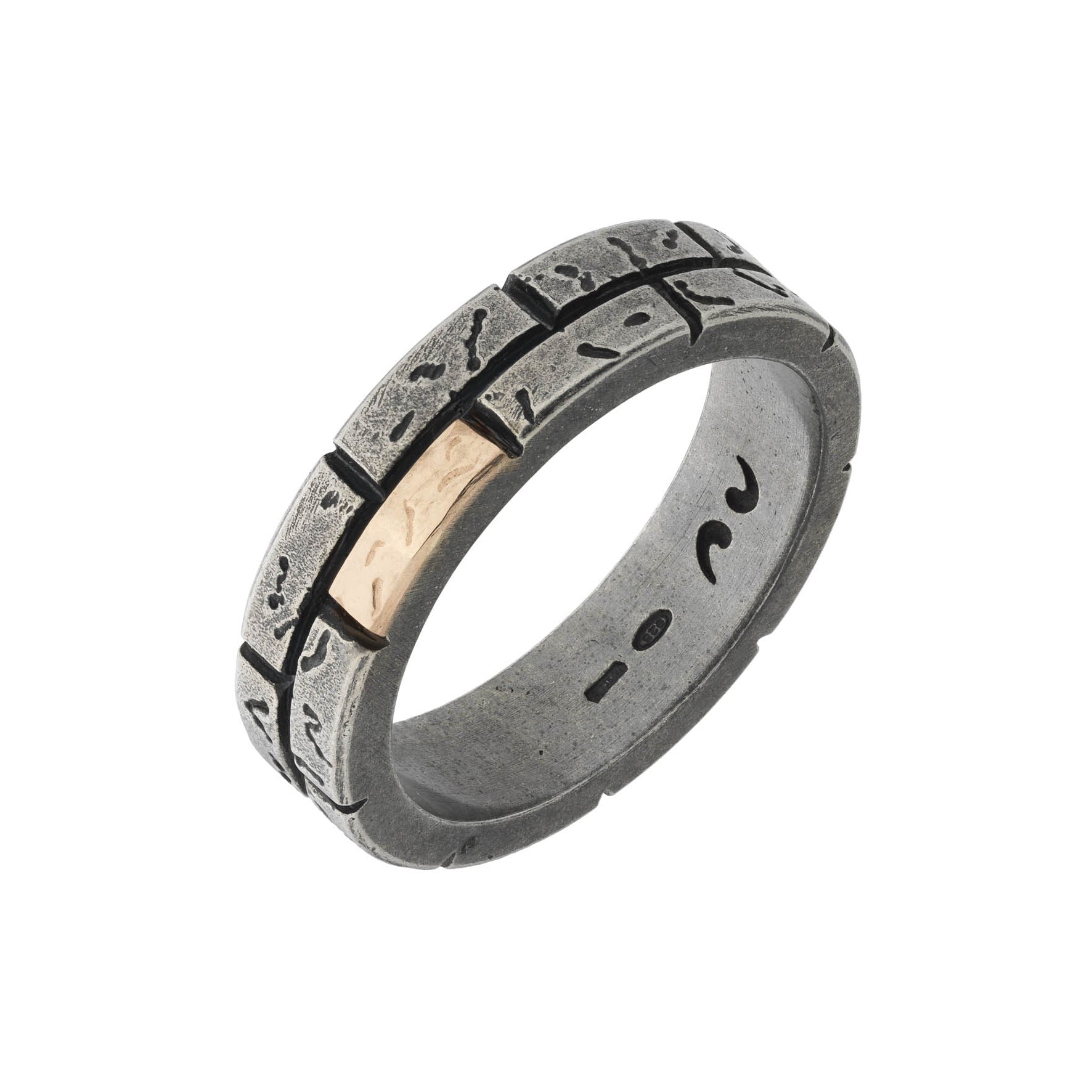MURALES 18kt Gold & Silver Ring with Black Enamel