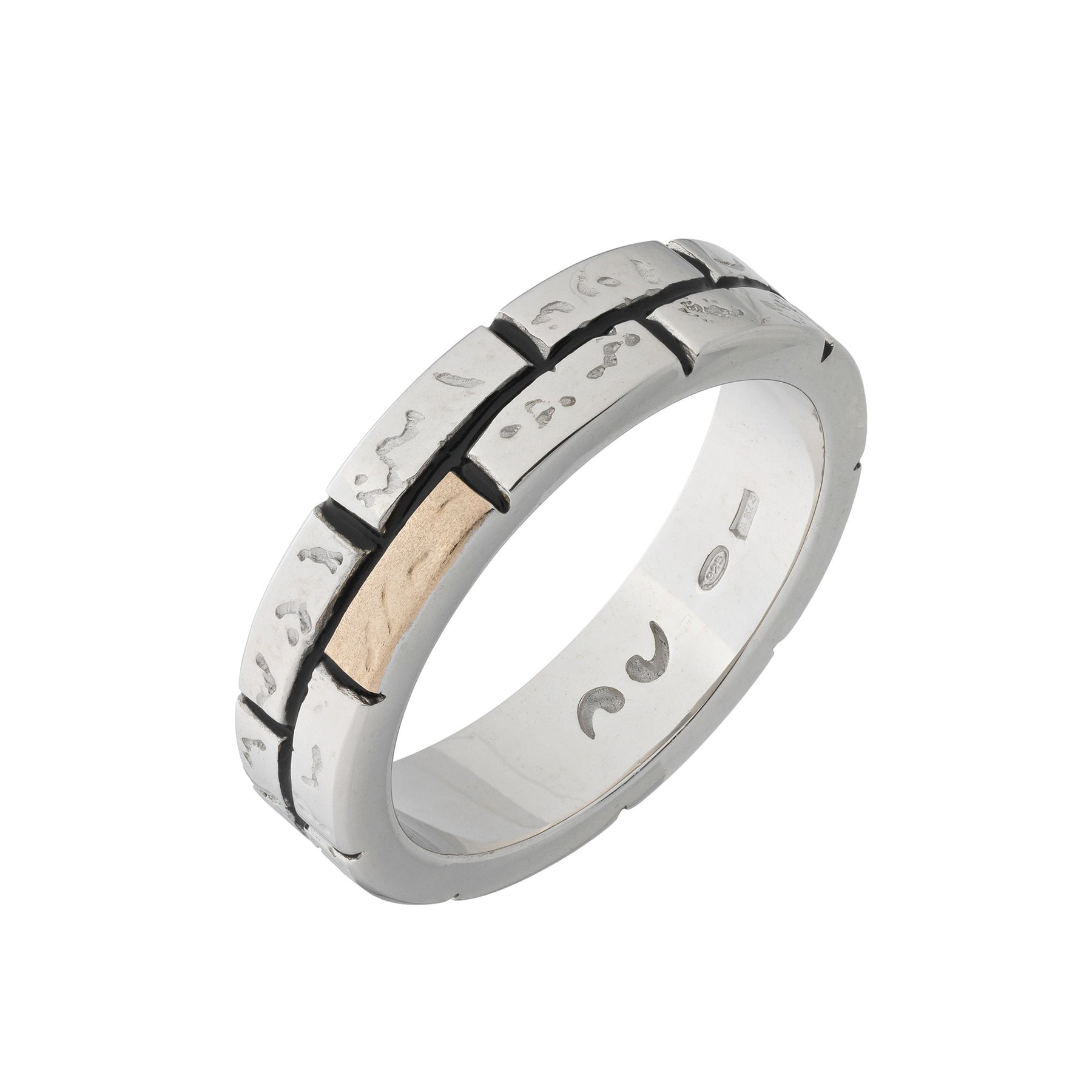 MURALES 18K Rose Gold and Polished Silver Ring with black enamel