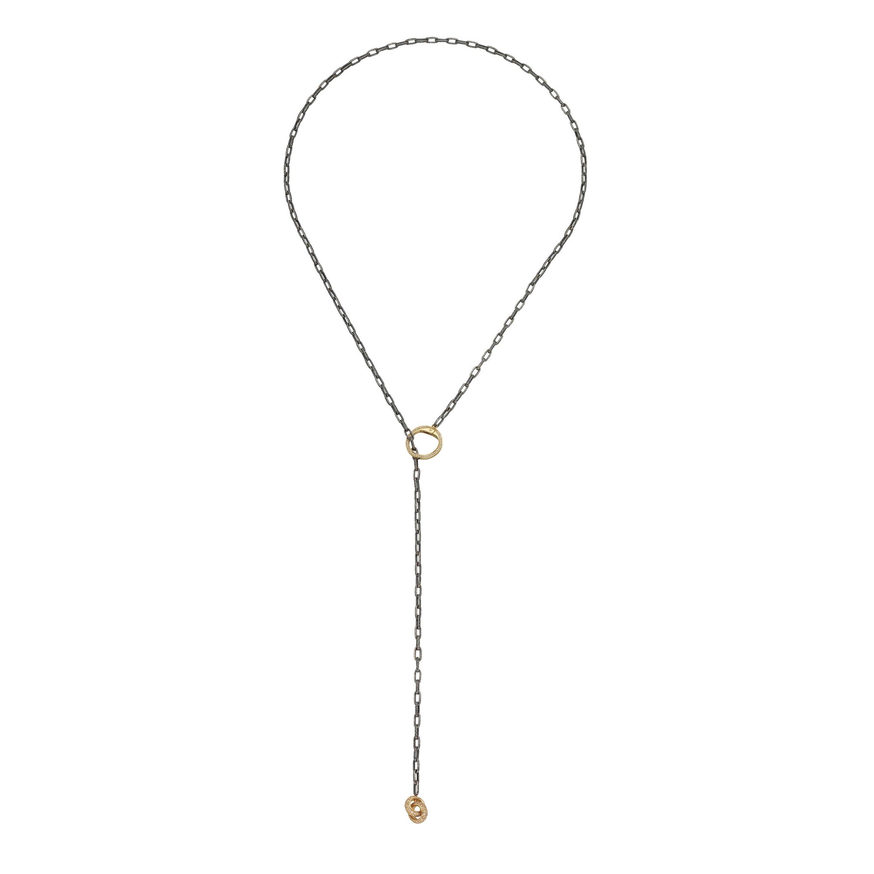 Versa Oxidized Silver Round Links Necklace with 18kt Yellow Gold