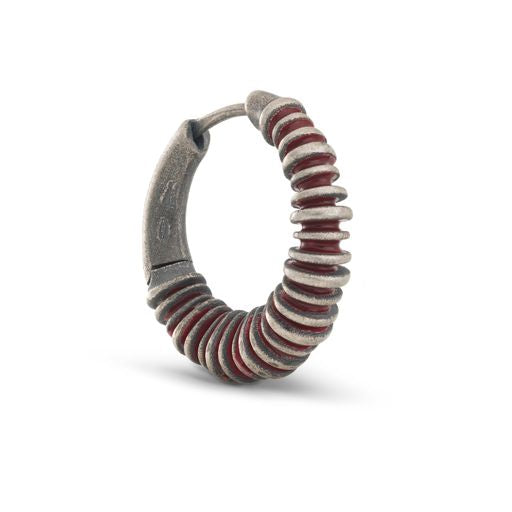 ACIES Satellite Hoop Oxidized Silver Earring with Red Enamel