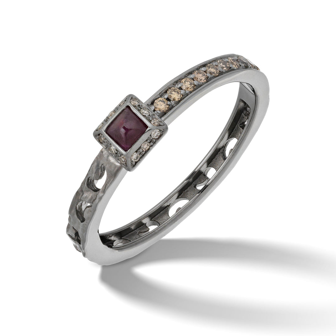 Orion Ring with Diamonds & Square Red Sapphire Halo